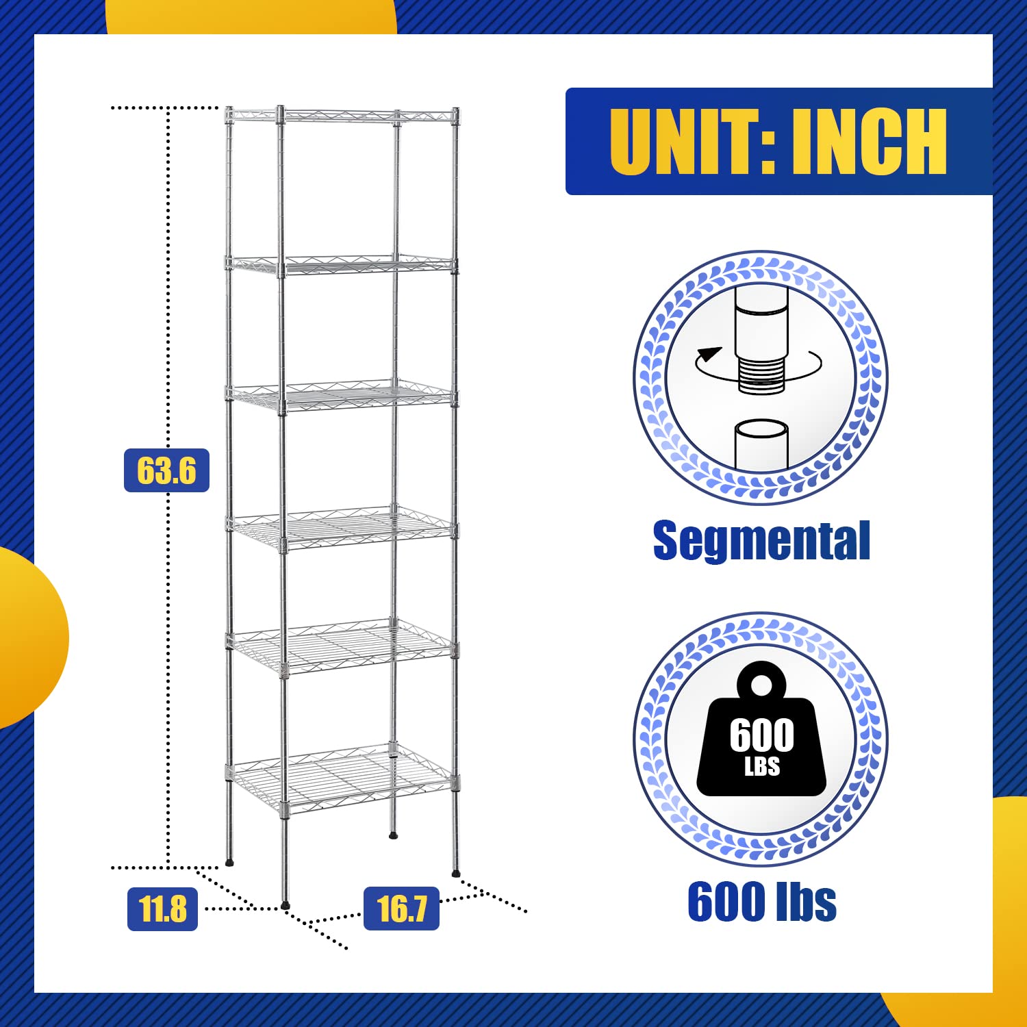 Adjustable NSF-Certified Chrome Metal Wire Shelving Unit - 16.7