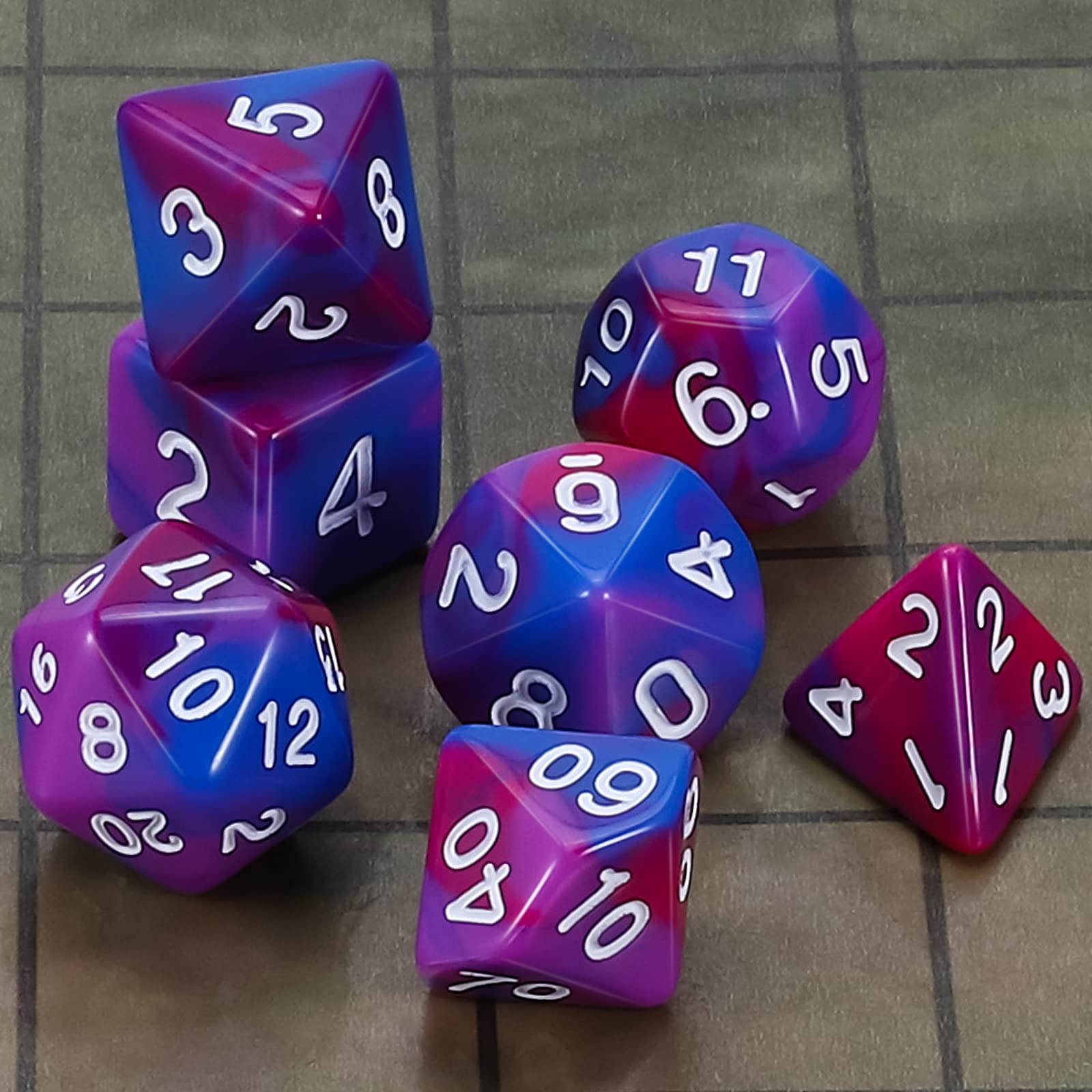 CiaraQ 7-Piece DND Polyhedral Dice Set for Dungeons & Dragons RPG, MTG, Pathfinder - Blue Purple Red Dice with Pouch | Tabletop Gaming, Role Playing Games, Board Game Nights