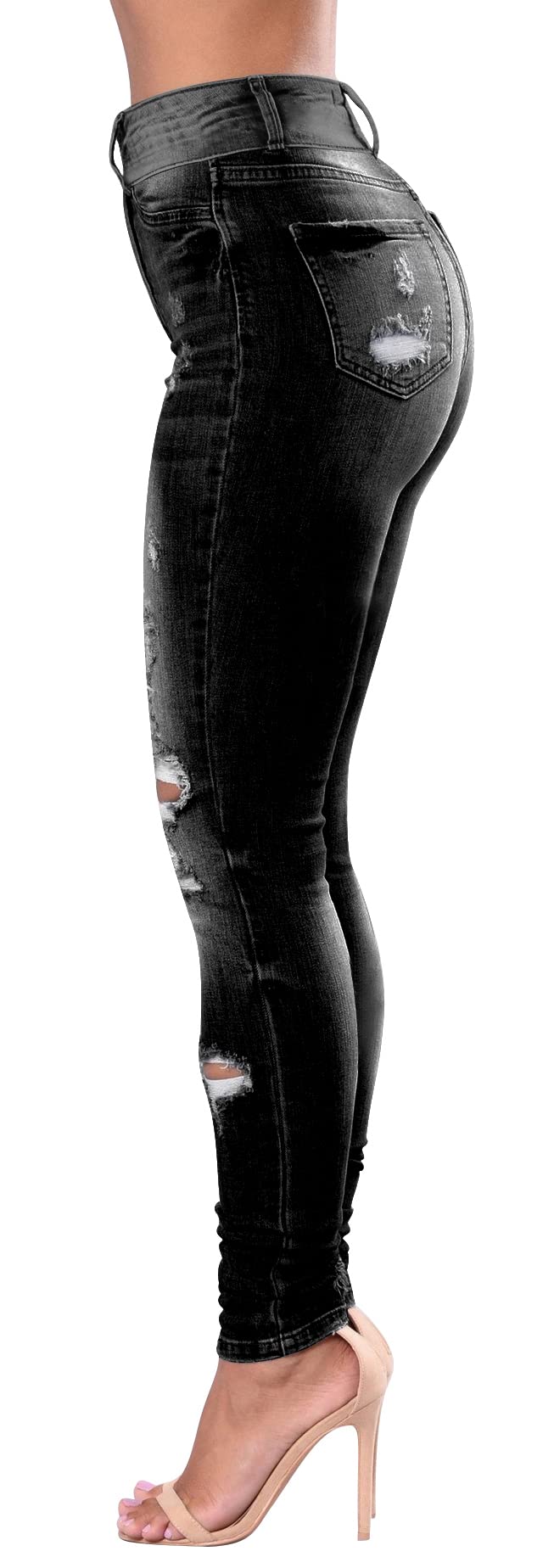 Women's High Waisted Butt Lift Stretch Ripped Skinny Jeans - Distressed Denim Pants for Juniors with Button Fly | Perfect for Casual Outfits, Night Out & Street Style Fashion