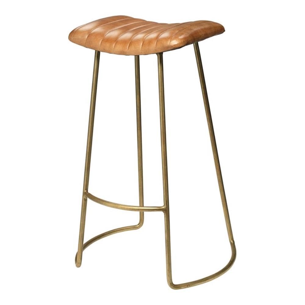 Brown & Gold Transitional Leather Bar Stool with Iron Frame - Perfect for Kitchen Islands, Home Bars & Modern Dining Areas