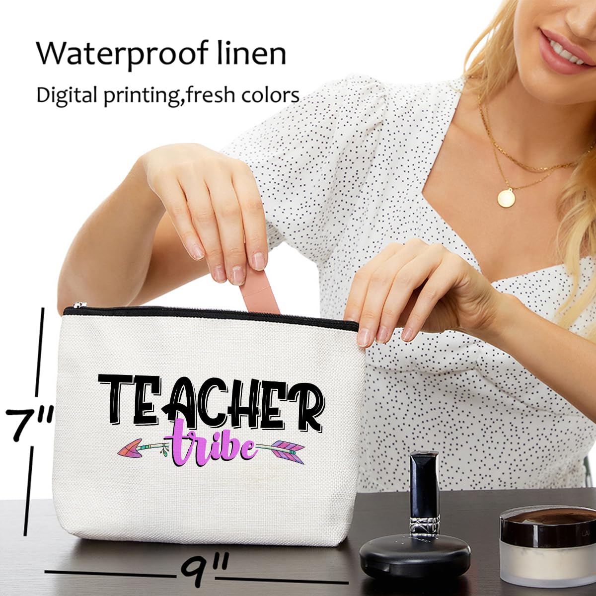 Personalized Teacher Makeup Bag - Best Appreciation, Birthday, Graduation & Retirement Gift for Women Educators, Staff & Friends | Perfect for School, Travel & Daily Cosmetics Storage