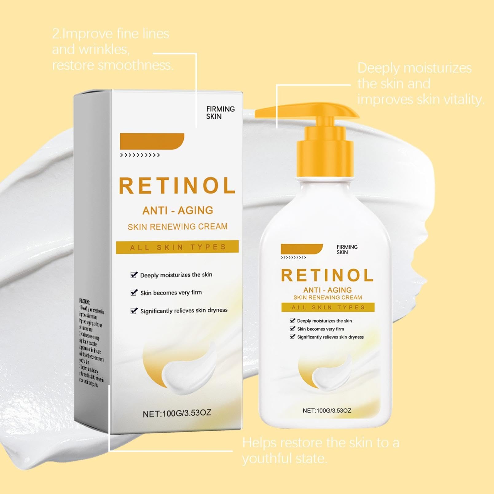 **Retinol Cream for Face & Body - Anti-Aging Moisturizer to Reduce Wrinkles & Crepe Skin - 1.7 oz - Perfect for Night Skincare Routine & Dry Skin Care**