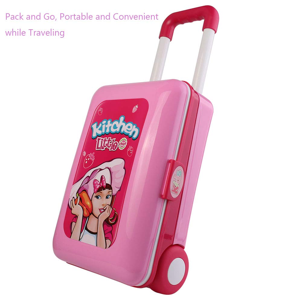 Roxie 2-in-1 Pretend Play Kitchen Toy Set with Lights & Sounds - Deluxe Portable Kitchen Playset for Kids, Girls & Boys - Perfect for Indoor & Outdoor Pretend Cooking Fun
