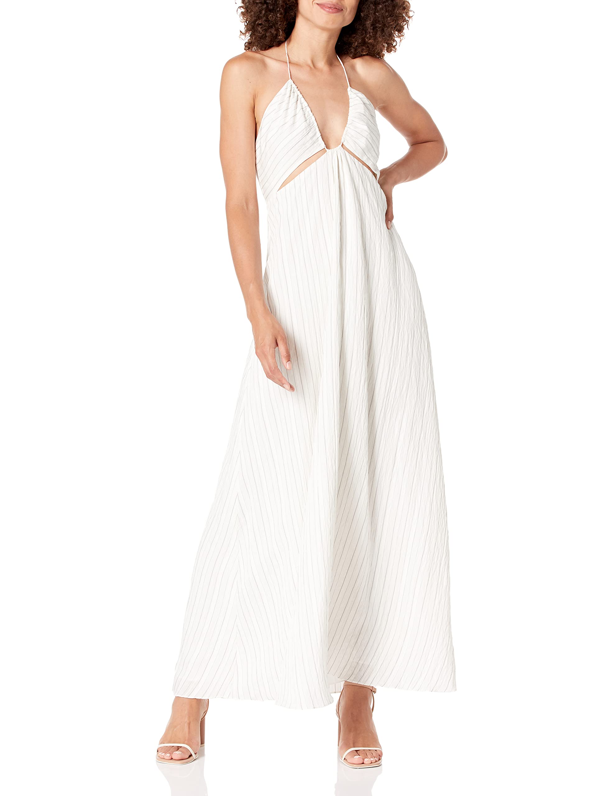 Rebecca Taylor Women's Rumpled Stripe Halter Dress - Flowy Summer Beach Dress for Vacation, Party & Casual Wear