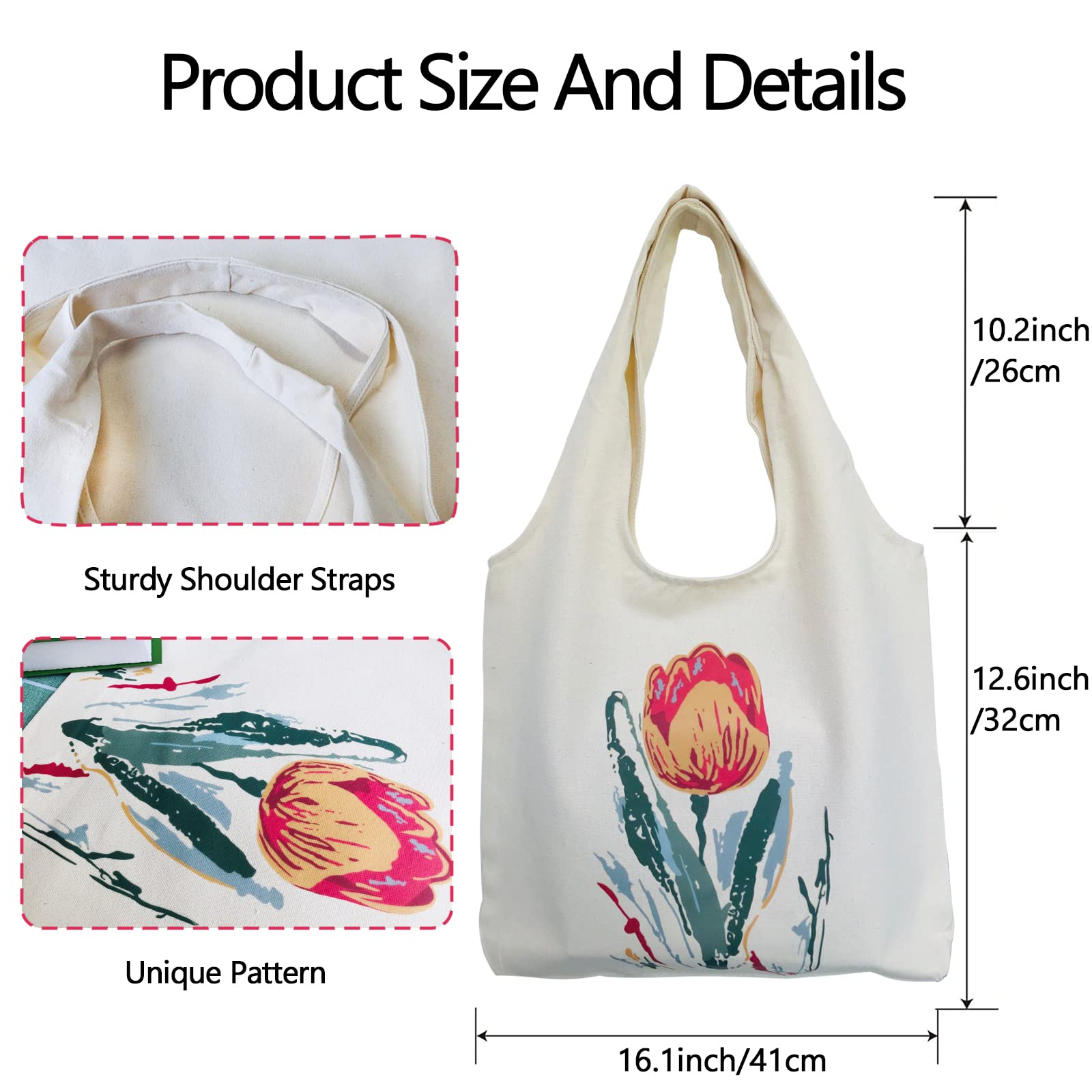 Minimalist Floral Canvas Tote Bag for Women - Cute Reusable Grocery Bag with Aesthetic Flower Design | Perfect for Shopping, Beach Trips & Daily Use