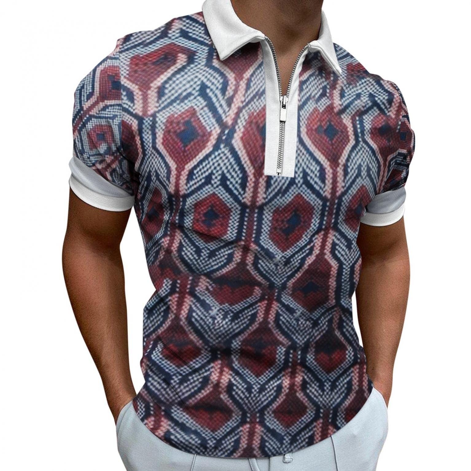 Men's Slim Fit Floral Printed 1/4 Zip Lapel Polo Shirts - Short Sleeve Summer Casual T-Shirts for Golf, Office & Outdoor Activities