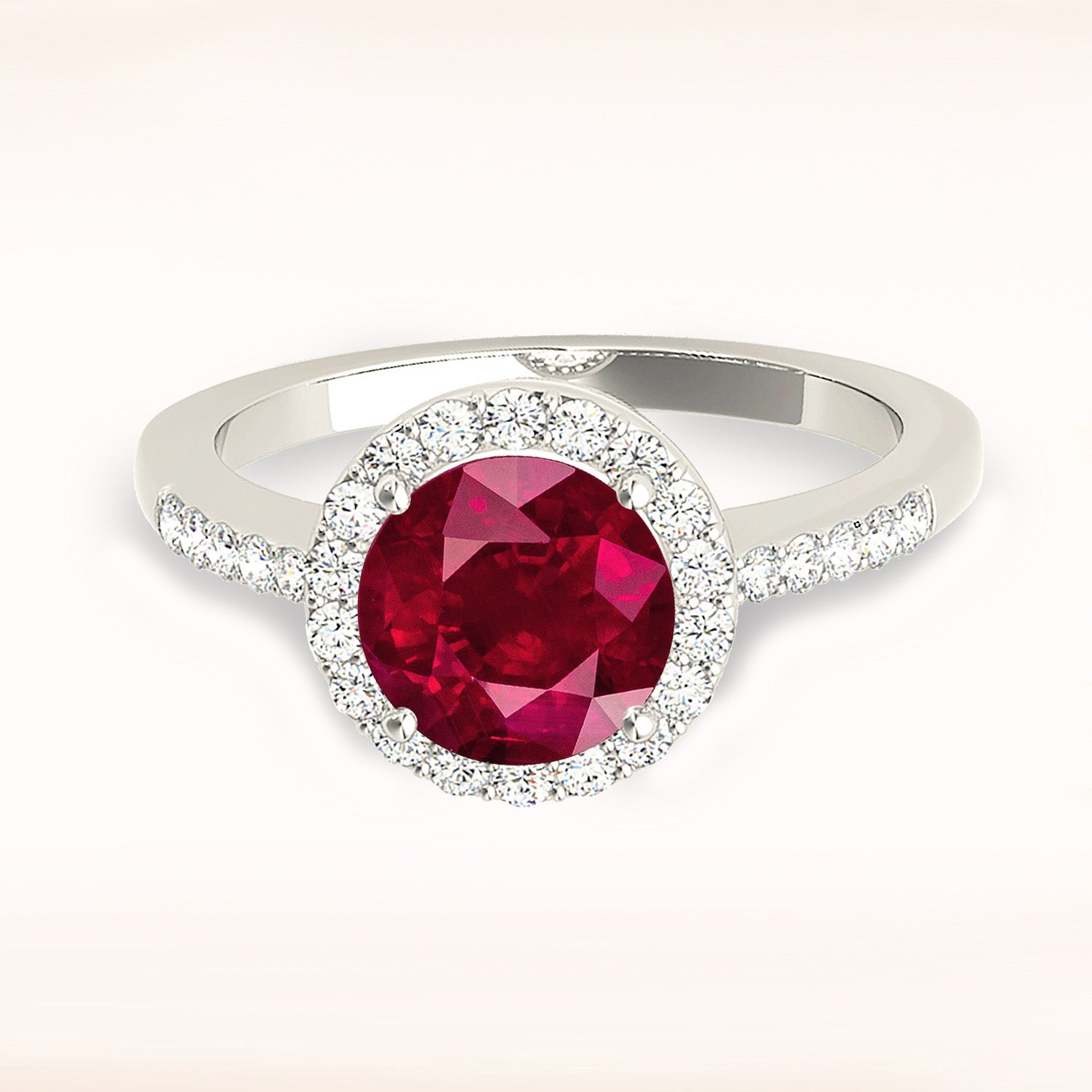 2.35 Carat Genuine Ruby Ring with Halo & Diamond Band - Elegant Engagement, Anniversary, or Gift Jewelry for Women
