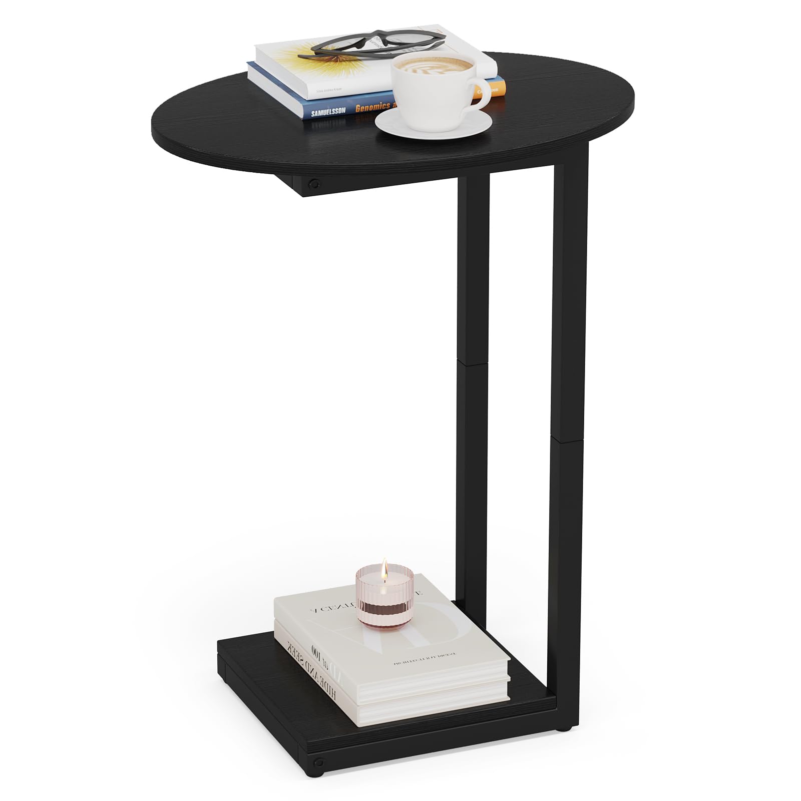 Hosfais Small C-Shaped Wood Side Table - End Table, Coffee Table & TV Tray for Small Spaces - Compact Living Room Furniture for Eating, Reading & Relaxing (Black) - Perfect for Apartments, Dorms & Cozy Homes
