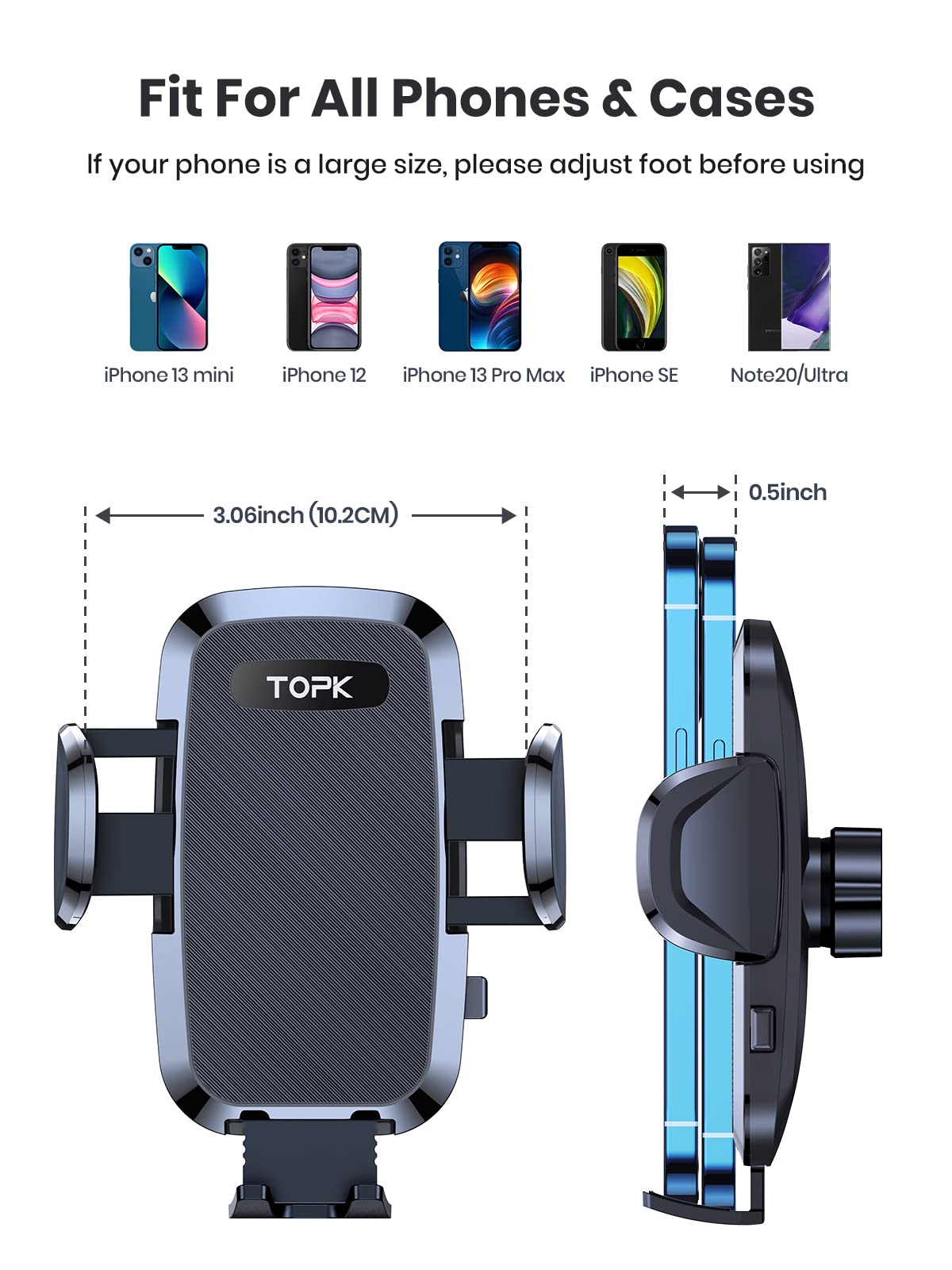 TOPK 2023 Military-Grade 4-in-1 Car Phone Holder - Super Stable Dashboard/Windscreen/Air Vent Mount with Strong Suction & Hook, Universal Fit for All Smartphones - Perfect for Road Trips, Commuting & GPS Navigation