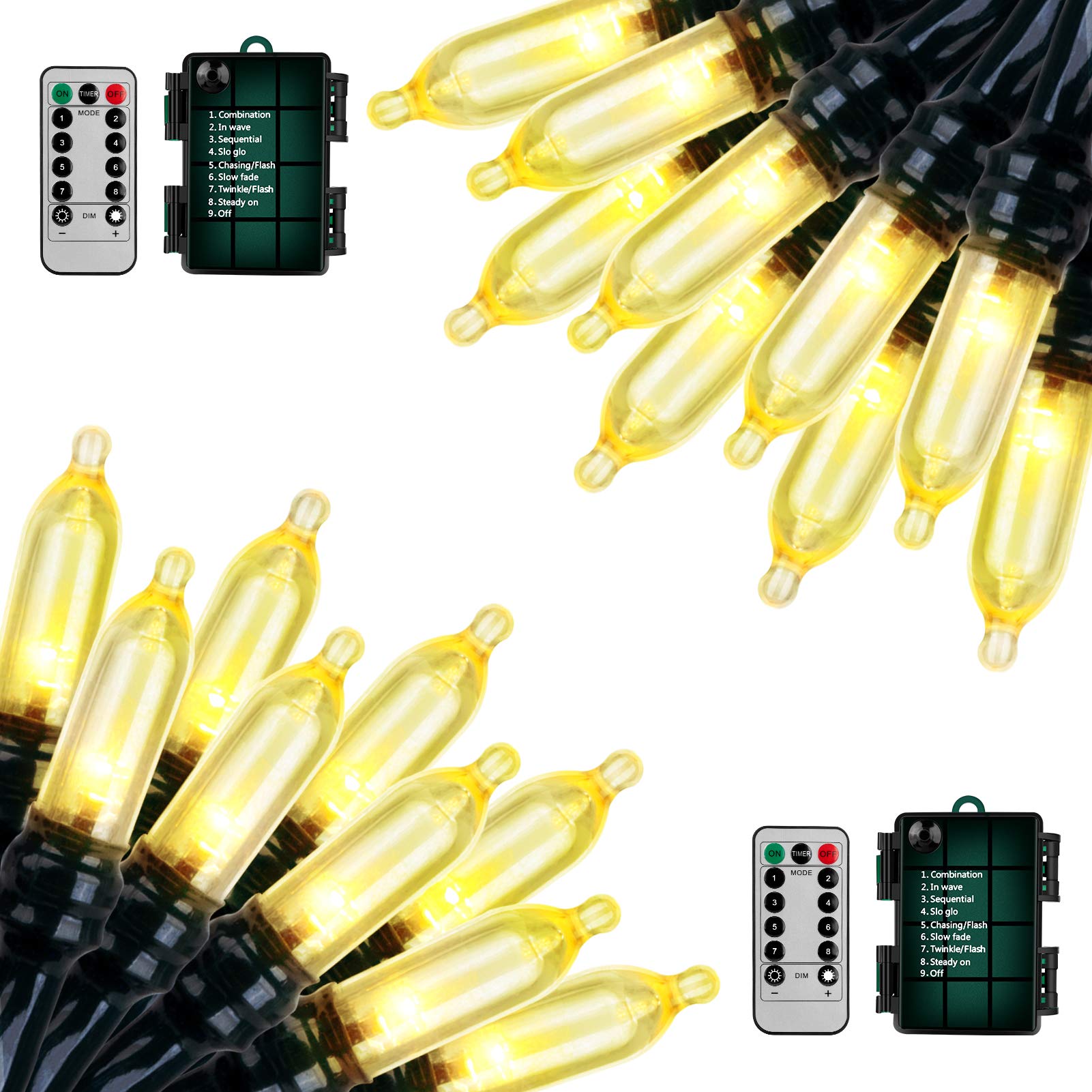 50 LED Battery Operated Christmas String Lights - 18ft Waterproof Outdoor/Indoor Lights with Remote & 8 Lighting Modes - Perfect for Xmas Tree, Garden, Wedding, Party Decoration (Warm White)