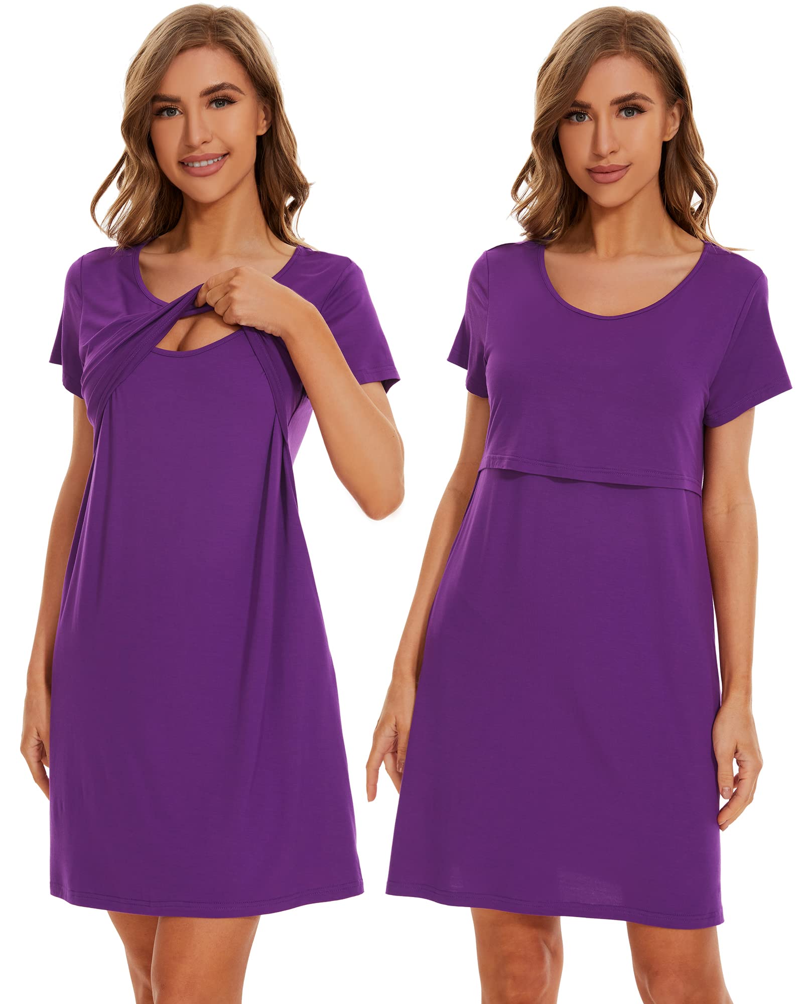 **Soft Bamboo Viscose 3-in-1 Maternity Nightgown - Labor, Delivery & Nursing Gown for Breastfeeding, Comfortable Sleep Shirt for Moms (Sizes S-XXL) | Perfect for Hospital Stay, Postpartum Recovery & Nursing at Home**