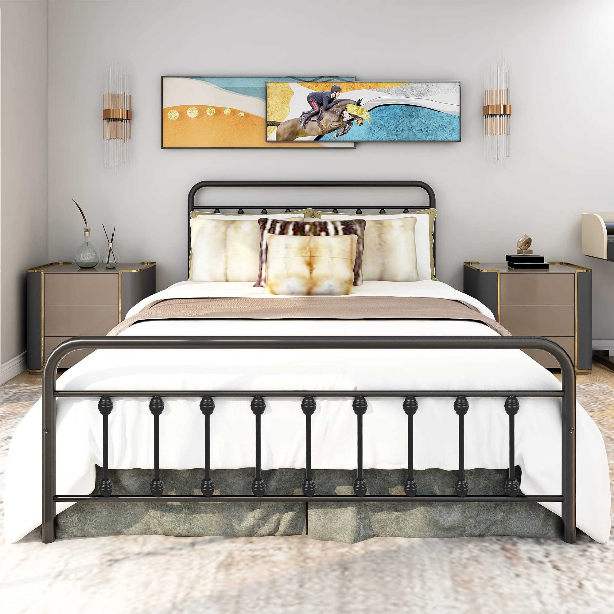 Kefair 12 Inch Queen Size Bed Frame with Headboard - Heavy Duty Metal Slat Support, No Box Spring Needed - Ultra-Large Under-Bed Storage Space, Black | Perfect for Small Bedrooms, Guest Rooms & Dormitories