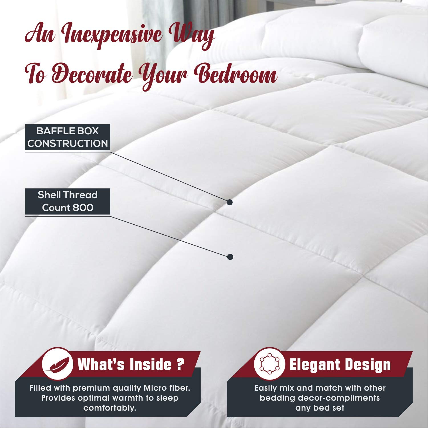 100% Organic Cotton Comforter - GOTS Certified Luxury Quilted Bedding, 500 GSM & 800 TC - Ultra Soft All-Season Warm Fluffy Comforter for Full/Queen Size Beds (Gold) - Perfect for Cozy Bedrooms, Guest Rooms & Luxury Hotels