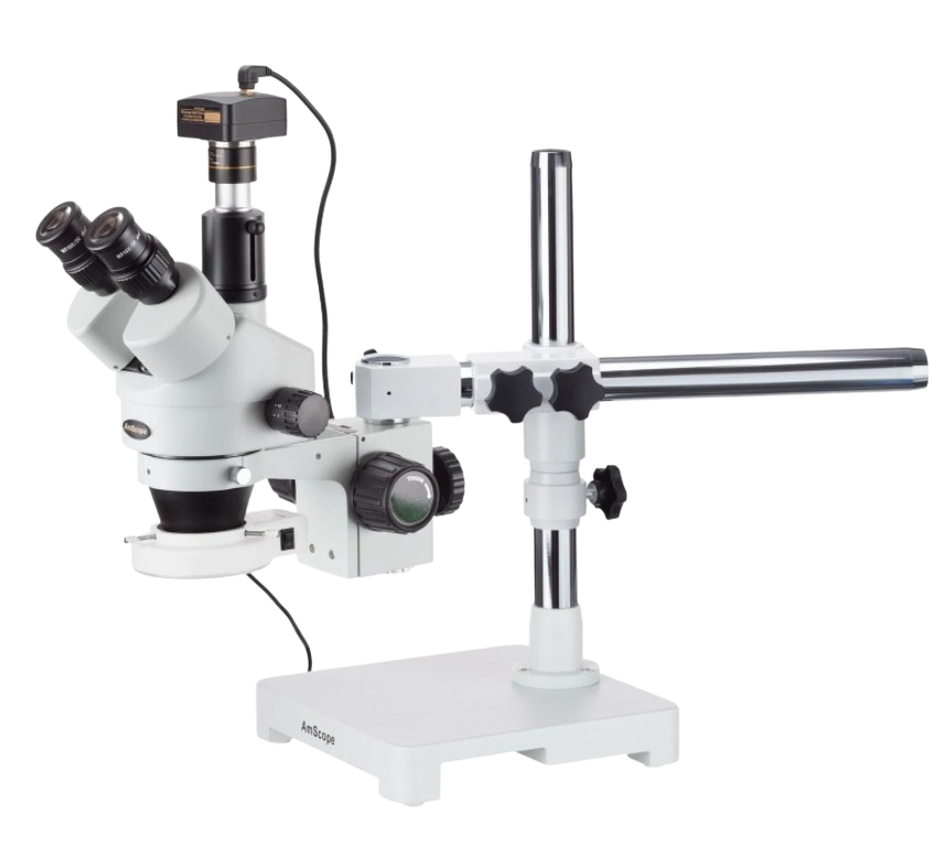 Amscope SM 3TZ 54S 5M 3.5X-90X Trinocular LED Boom Stand Stereo Microscope with 5MP Camera - Ideal for Electronics Repair, Jewelry Inspection, and Scientific Research
