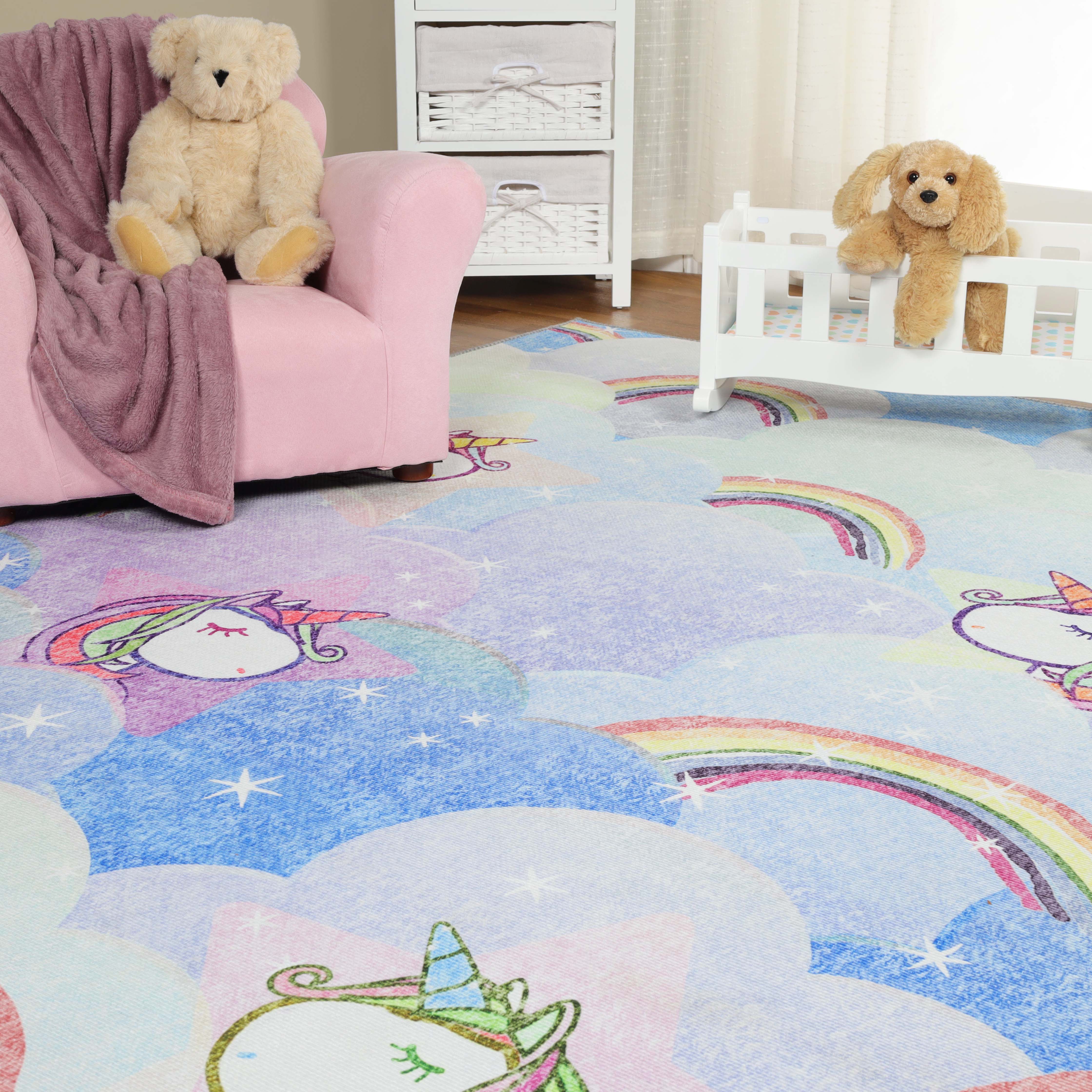 Unicorn Rainbow Kids Playroom Rug - Soft Non-Slip Nursery Carpet for Toddlers & Children | Perfect for Bedroom, Play Area & Daycare Floor Decor