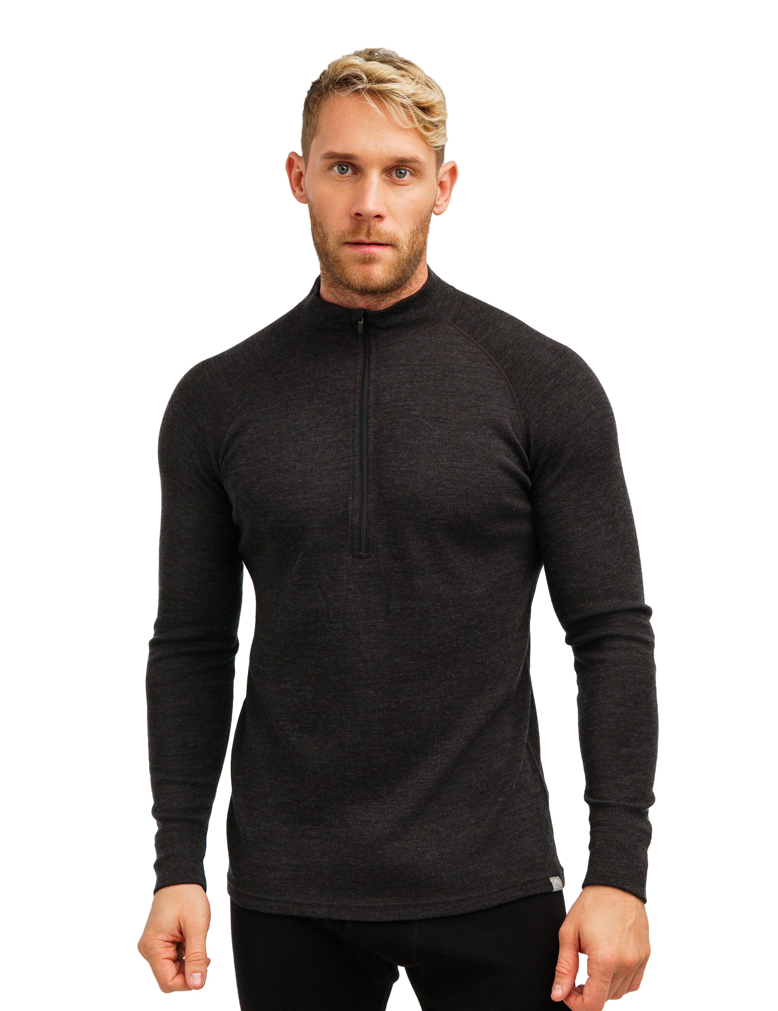 Men's Merino Wool Half Zip Long Sleeve Sweater 320 GSM - Charcoal Grey - Warm & Breathable Base Layer for Hiking, Camping & Winter Outdoor Activities