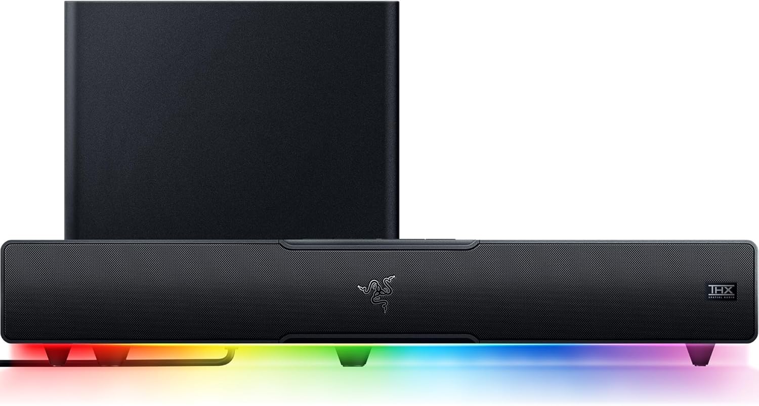 Razer Leviathan V2 Multi-Driver Gaming Soundbar with Subwoofer | THX Spatial Audio | Compact RGB Design | Bluetooth 5.2 | for PC, Laptop, Smartphone & Nintendo Switch | Perfect for Gaming, Movies & Music (Renewed, Black)