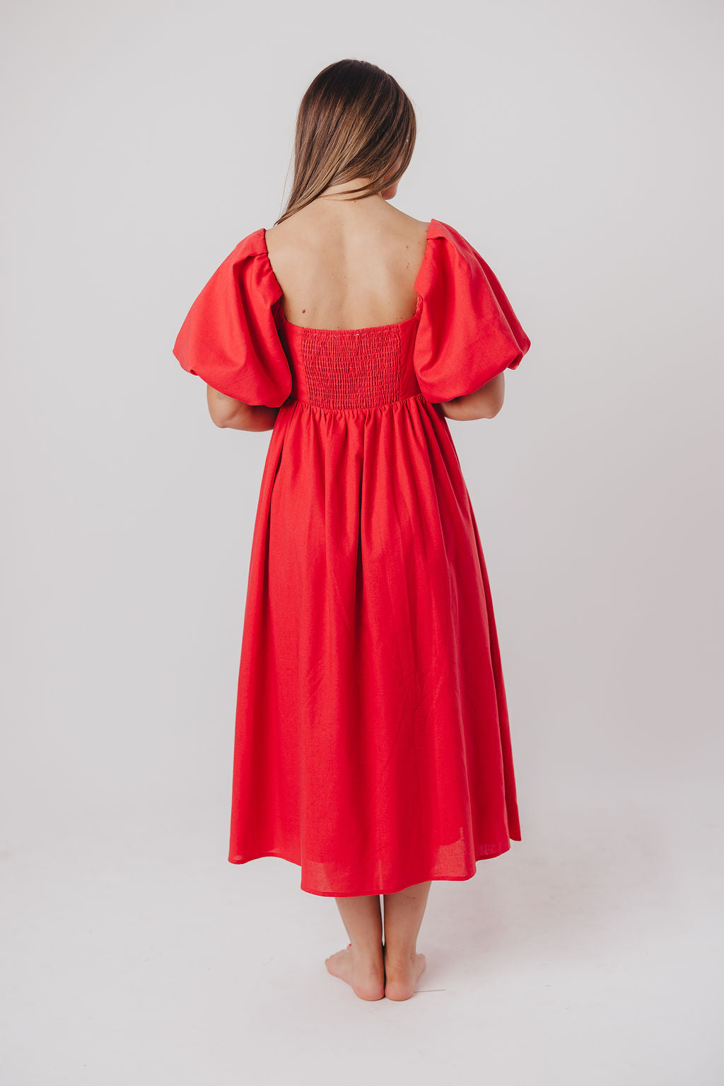 Hamilton Midi Dress in Red - Bump Friendly Maternity Dress (S-XL) | Flowy Summer Dress for Pregnancy, Baby Shower & Special Occasions