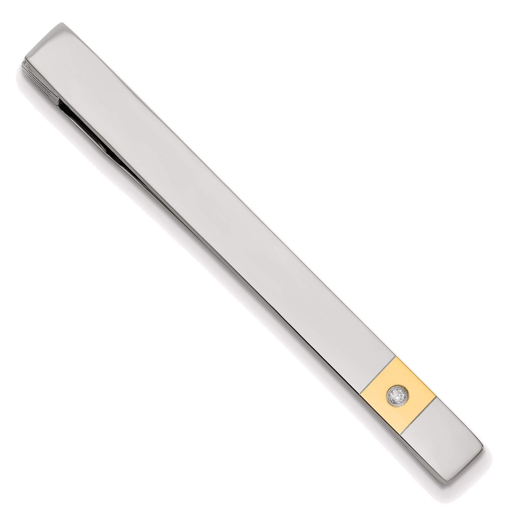Bonyak Stainless Steel Yellow IP-Plated Diamond Accent Tie Bar for Men - Elegant Necktie Clip for Weddings, Business & Formal Events