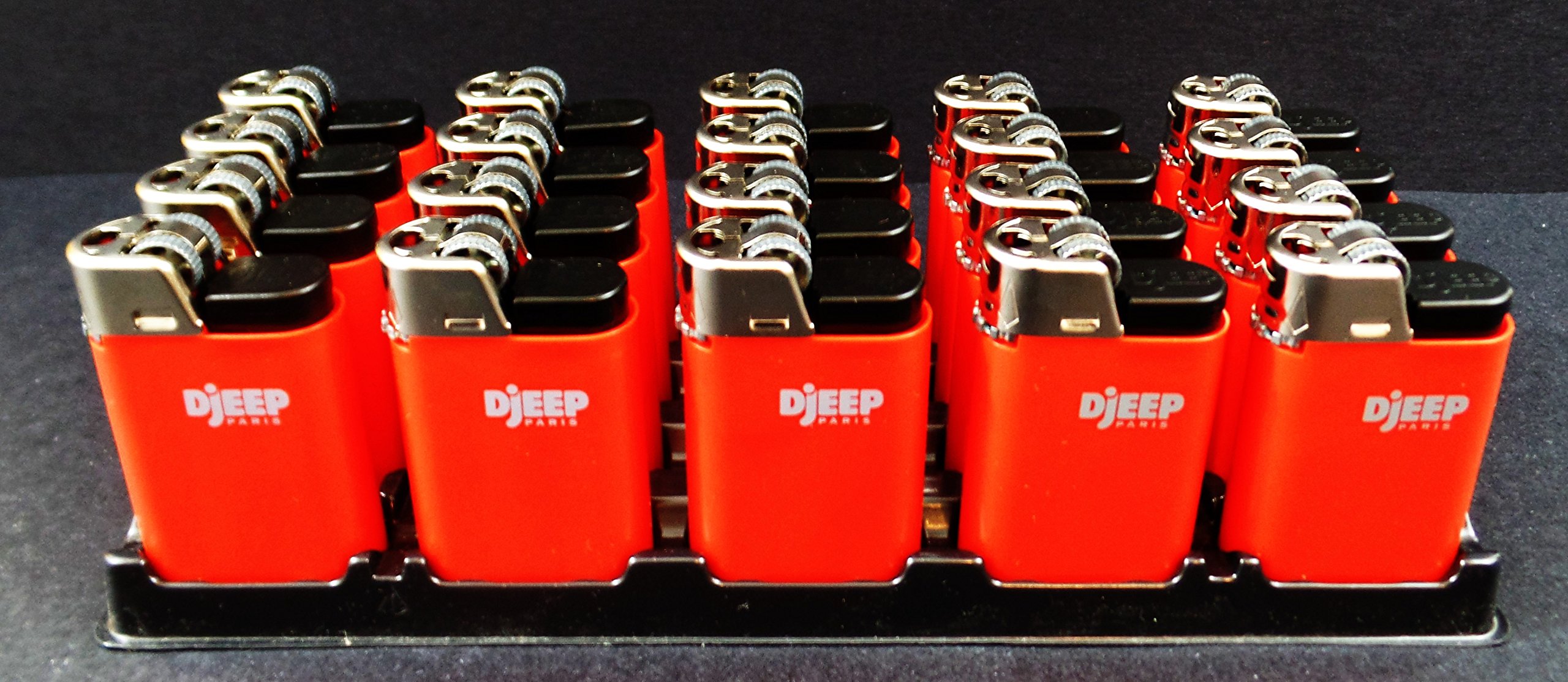 Lot of 20 Red Djeep Lighters - Windproof Refillable Cigarette Lighters for Camping, Hiking & Outdoor Use