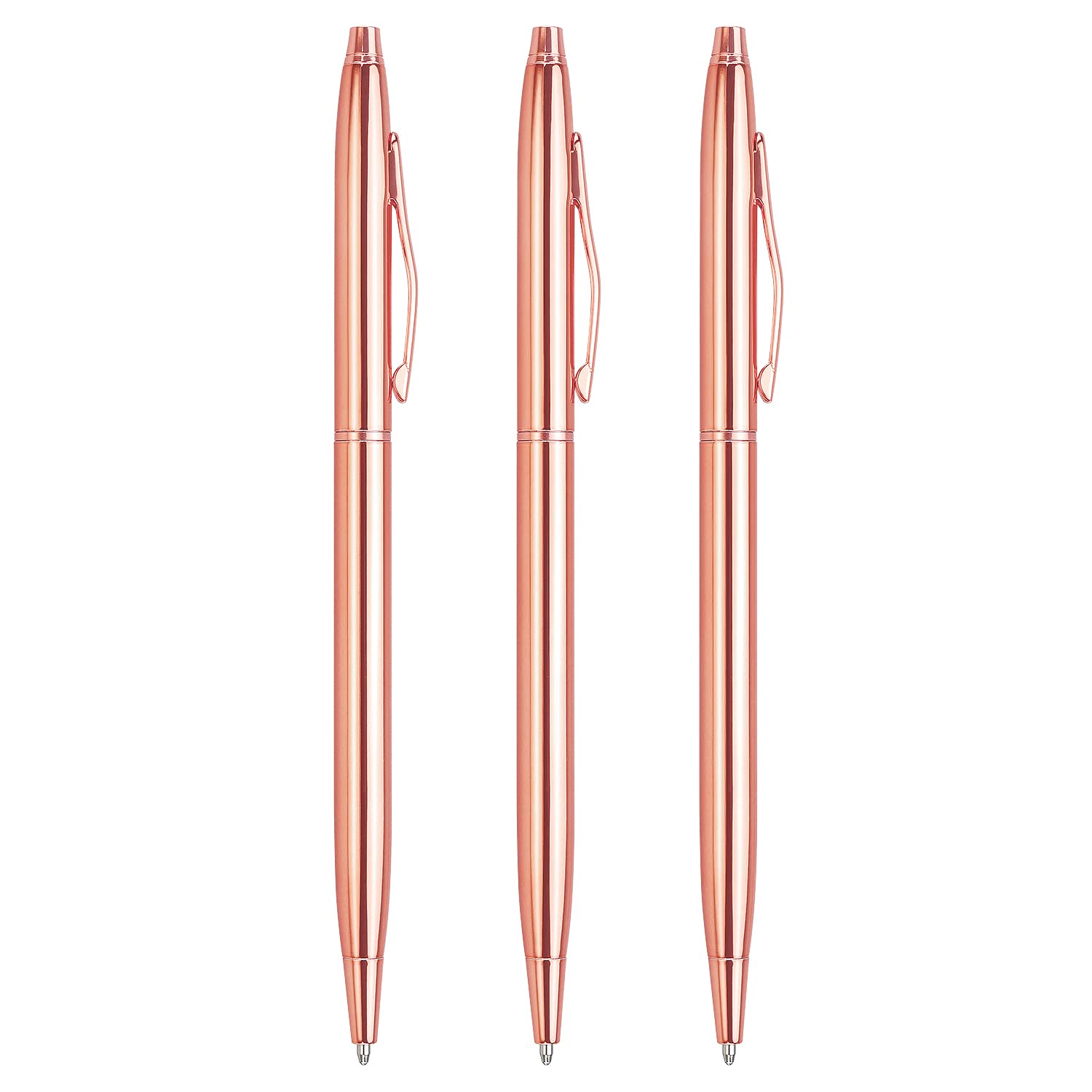 3 Pack Slim Gold Ballpoint Pens with 1mm Black Ink - Premium Writing Pens for Office, Business, School - Perfect Gift for Students, Teachers, Weddings & Christmas (Rose Gold) - Ideal for Note Taking, Journaling & Everyday Use
