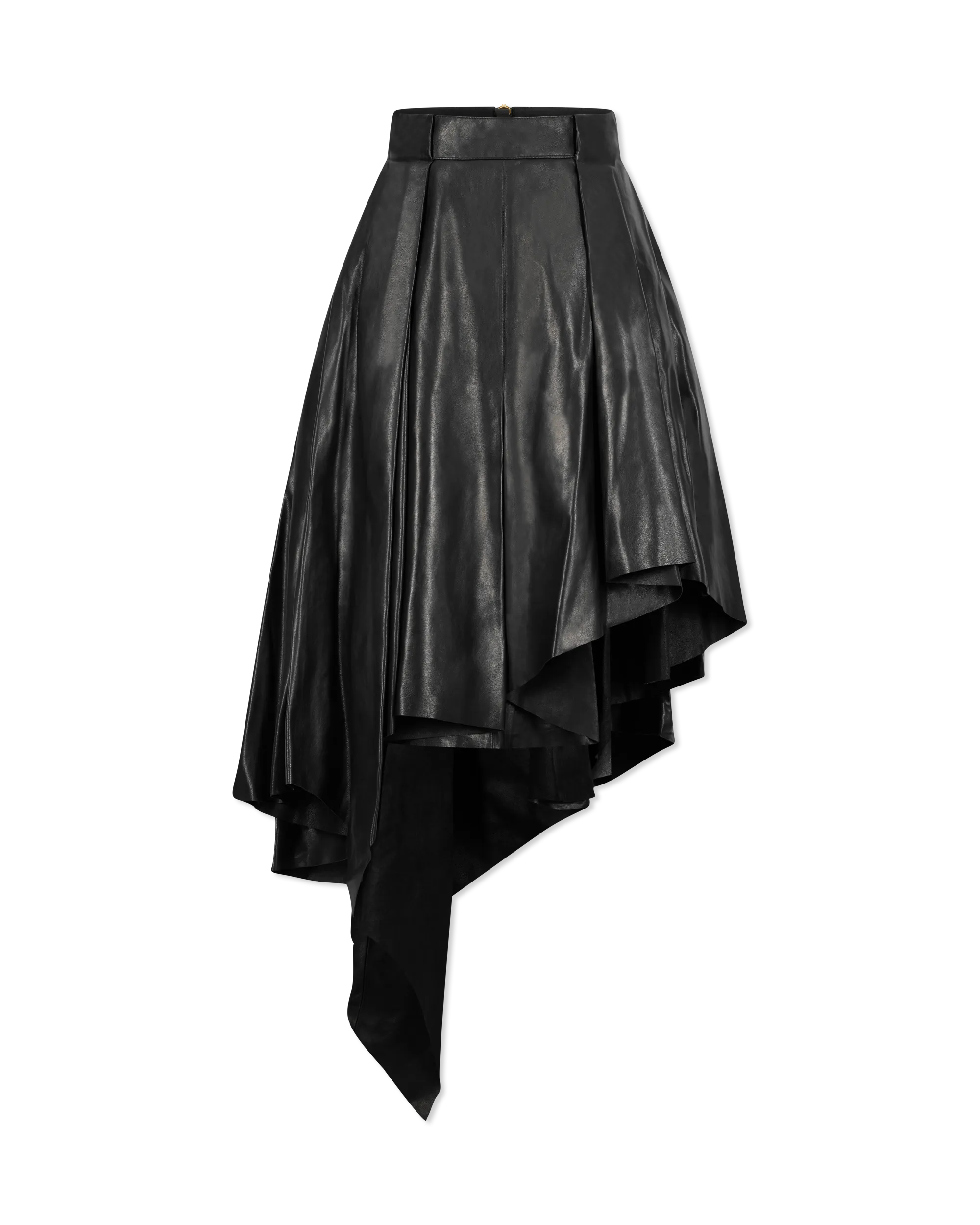 Asymmetrical Pleated Midi Leather Skirt for Women - High Waist Faux Leather Skirt - Trendy A-Line Skirt for Office, Party & Night Out