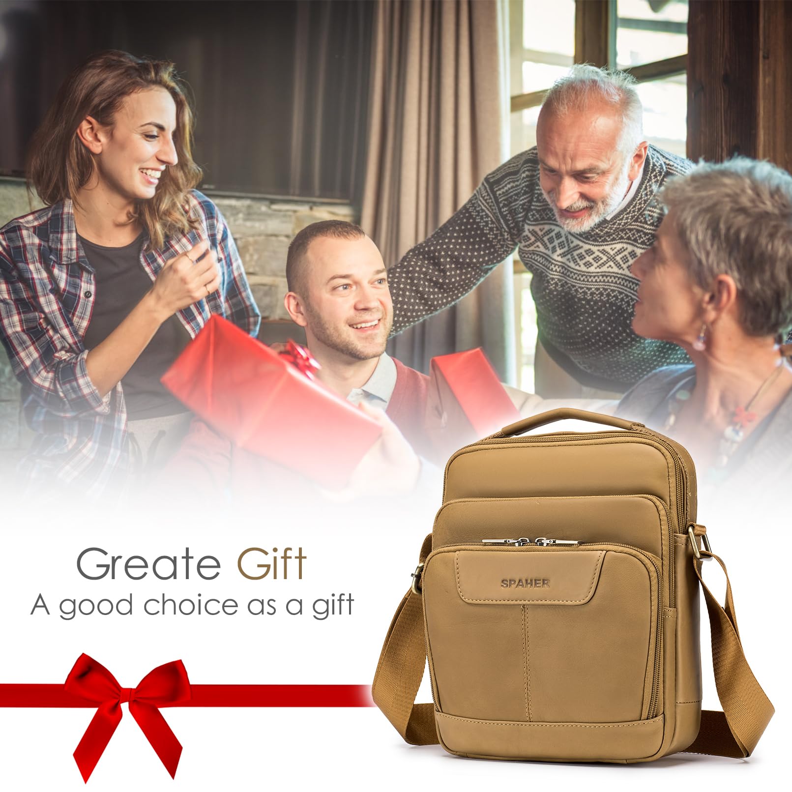SPAHER Genuine Leather Crossbody Bag for Men - Stylish Messenger Shoulder Bag for Office, School & Travel - Brown - Perfect for Work, Commuting & Daily Use
