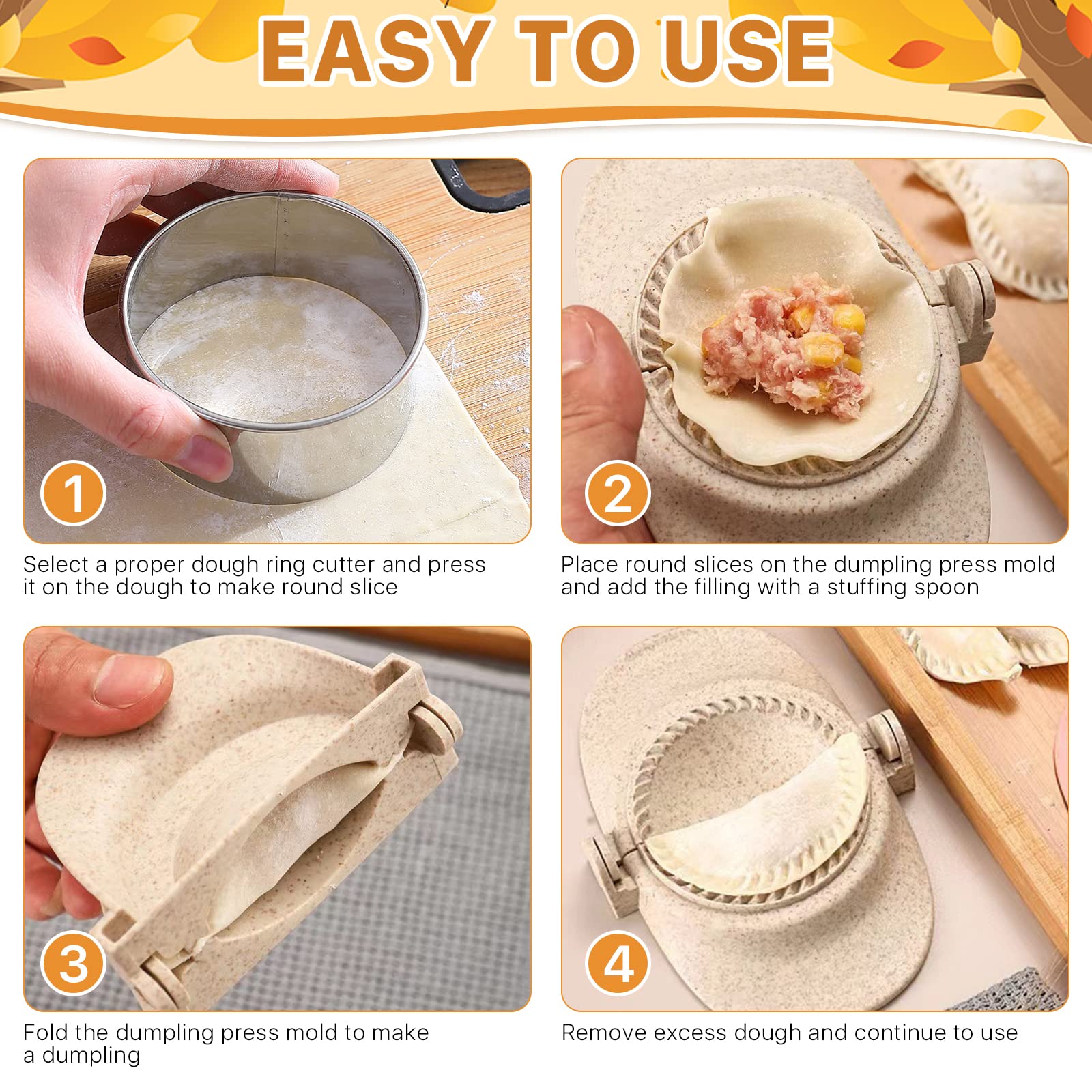 7-Piece Empanada Maker Kit with 3 Sizes - Dumpling Press Mold, Dough Cutter & Stuffing Spoon - Perfect for Chinese Dumplings, Empanadas, Ravioli & Pies - Ideal for Home Cooking, Party Snacks & Meal Prep