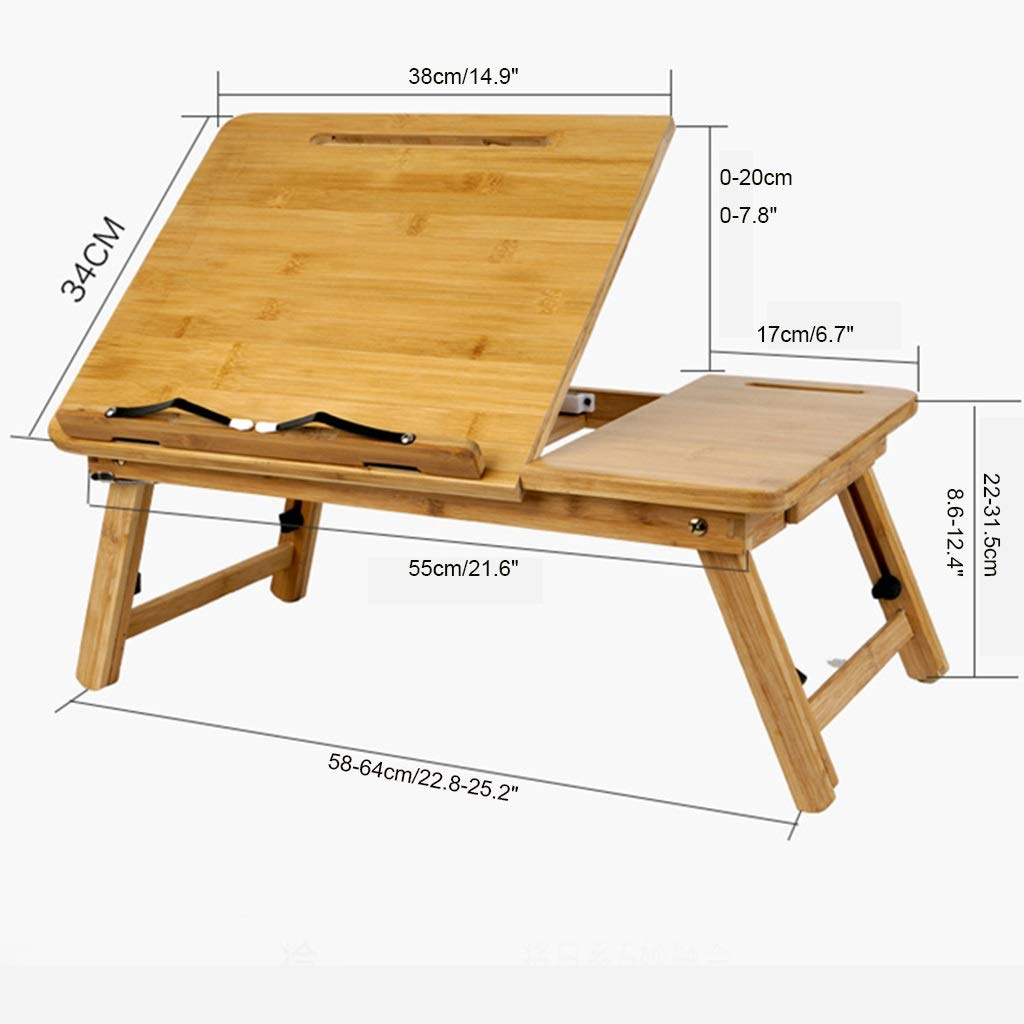 Adjustable Height Bamboo Kids Study Desk with Drawer - Foldable Portable Laptop Table for Children, Small Bamboo Snack & Reading Desk - Perfect for Homeschooling, Bedroom Study & Small Spaces