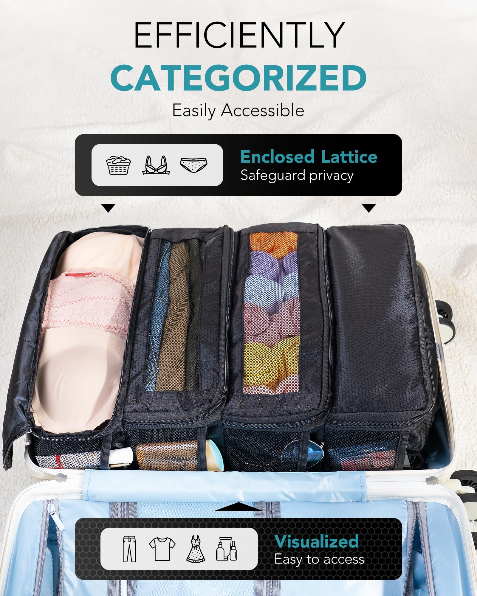 Best Travel Luggage Organizer - Hanging Packing Cubes & Collapsible Suitcase Shelves for Carry-On | Portable Closet Storage for Business Trips & Vacation Packing