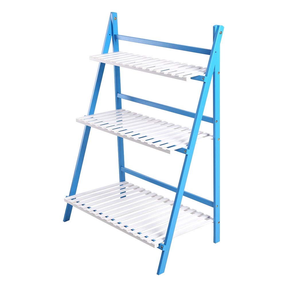 Multi-Layer Foldable Flower Pot Rack Stand - Space-Saving Plant Shelf for Balcony, Living Room, Garden & Patio (Blue & White) | Perfect for Small Space Gardening & Home Decor