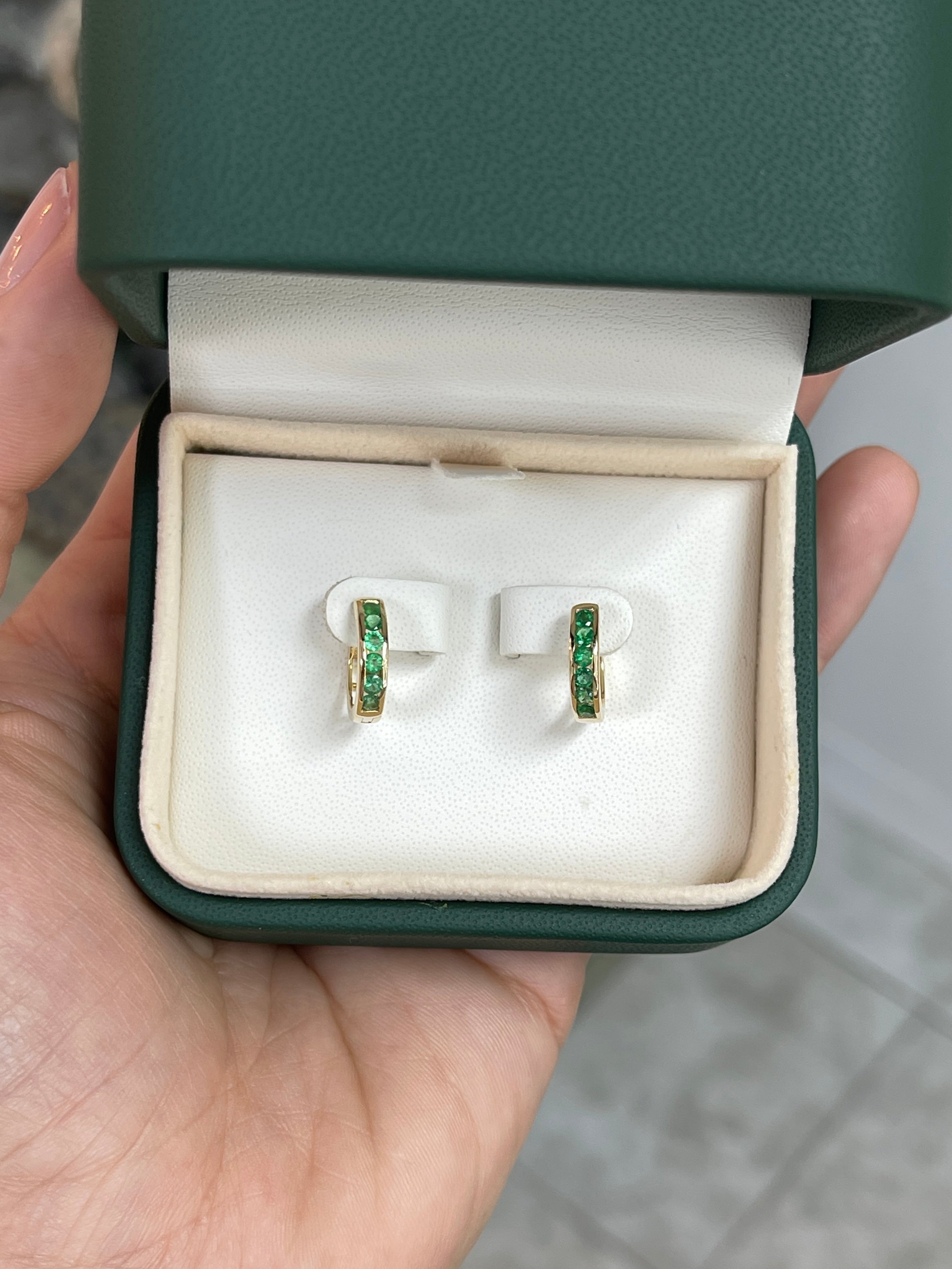 0.47tcw 14K Yellow Gold Emerald Huggie Hoop Earrings for Women - Perfect for Everyday Wear, Date Night & Special Occasions
