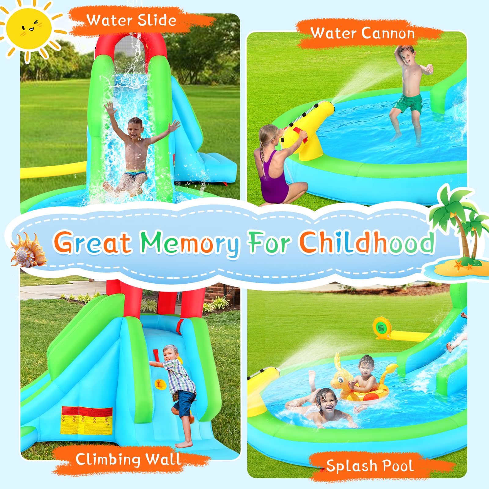 **AKEYDIY Inflatable Water Slide for Kids - Backyard Water Park with Climbing Wall, Slide, Splash Pool & Spray Blaster - Perfect for Summer Parties, Birthdays & Outdoor Fun**