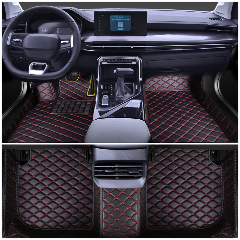 Premium All-Weather Car Floor Mats for Nissan Frontier 2005-2019 - Full Coverage Luxury Leather Waterproof Protection Pads (Black-Red) - Perfect for Off-Roading, Daily Commuting & Extreme Weather Protection