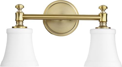 Quorum 5122-2-80 Transitional Two Light Vanity Light Fixture - Rossington Collection Brass with Antique Finish - Perfect for Bathroom, Bedroom or Dressing Room Lighting