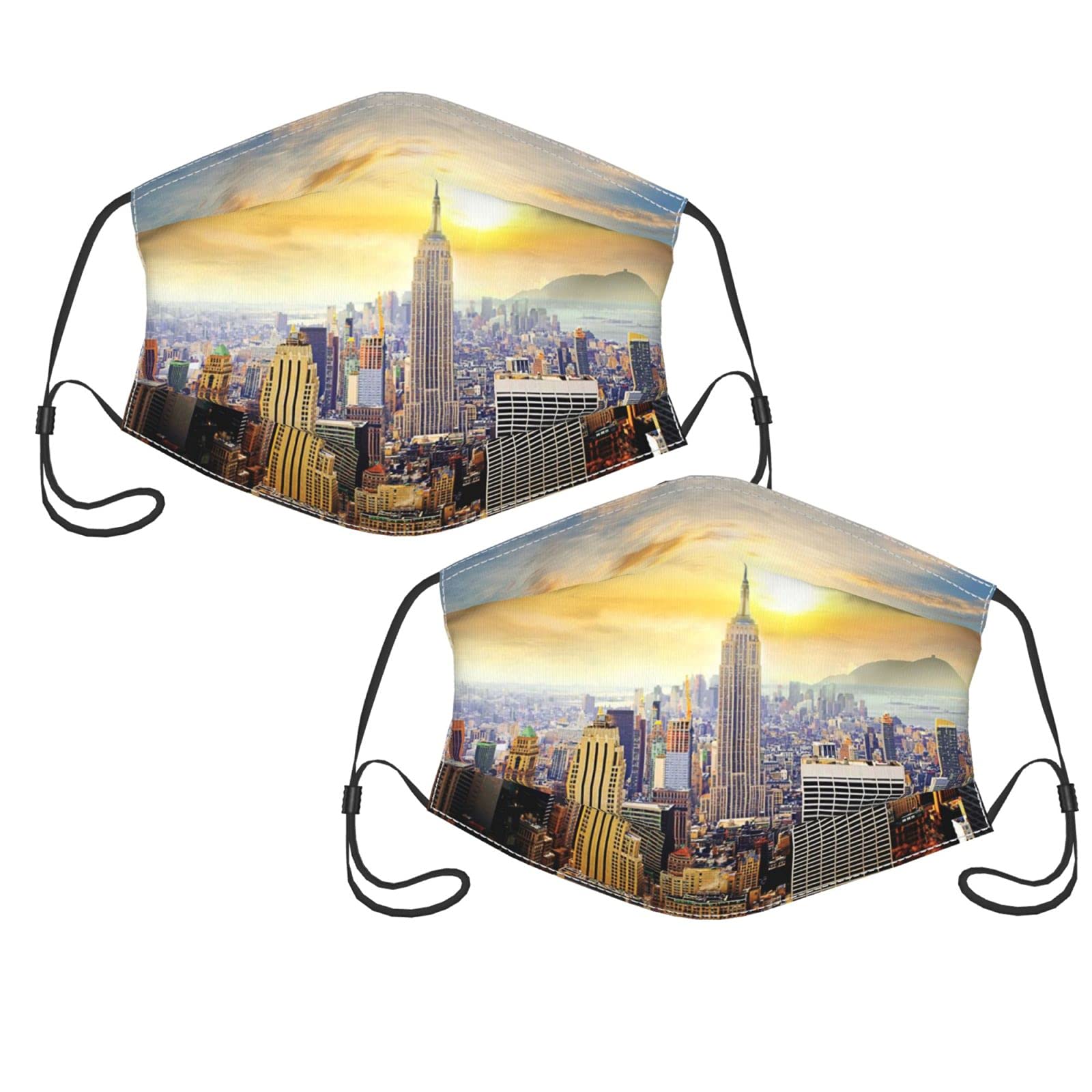 New York City Themed Reusable Couple Face Masks - Washable Fashion Balaclava with 2 Filters, Adjustable Ear Loops, Soft & Breathable for Outdoor Dust & Wind Protection - Perfect for Urban Commuting, Travel & Daily Wear