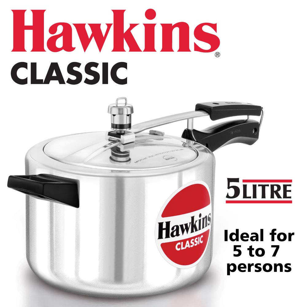 Hawkins CL50 Classic 5L Aluminum Pressure Cooker - Fast & Safe Cooking for Soups, Stews, and Meal Prep | Ideal for Home Kitchens & Camping