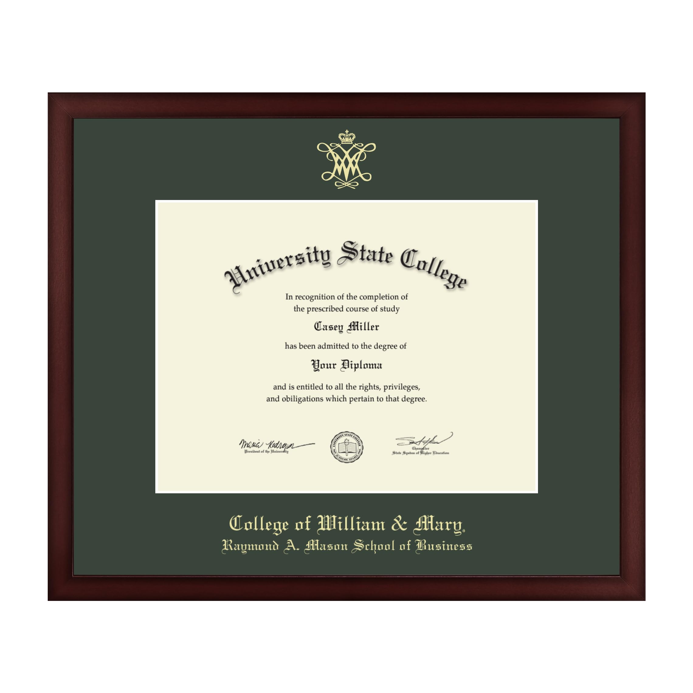 William & Mary Raymond A. Mason School of Business Diploma Frame 13x10 Inch - Gold Embossed Display for Bachelor's, Master's & PhD Degrees - Perfect for Graduation Gifts & Office Decor