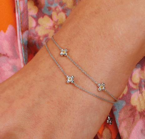 Honey Flower Double Chain Bracelet for Women - Elegant Gold & Silver Layered Bangle - Perfect for Parties, Weddings & Everyday Wear