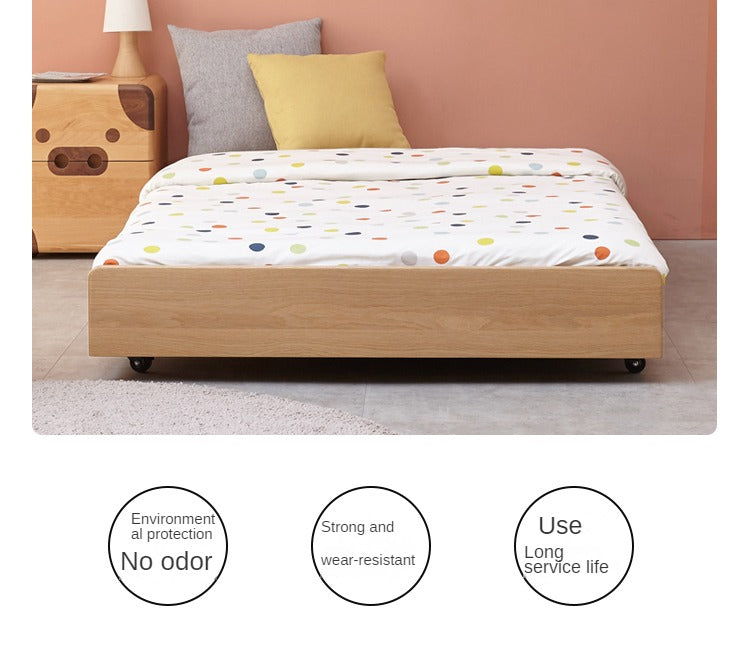 Solid Oak & Beech Wood Floor Bed with Pulley - Toddler Bed for Safe & Comfortable Sleep - Perfect for Montessori Bedrooms & Kids' Room Decor