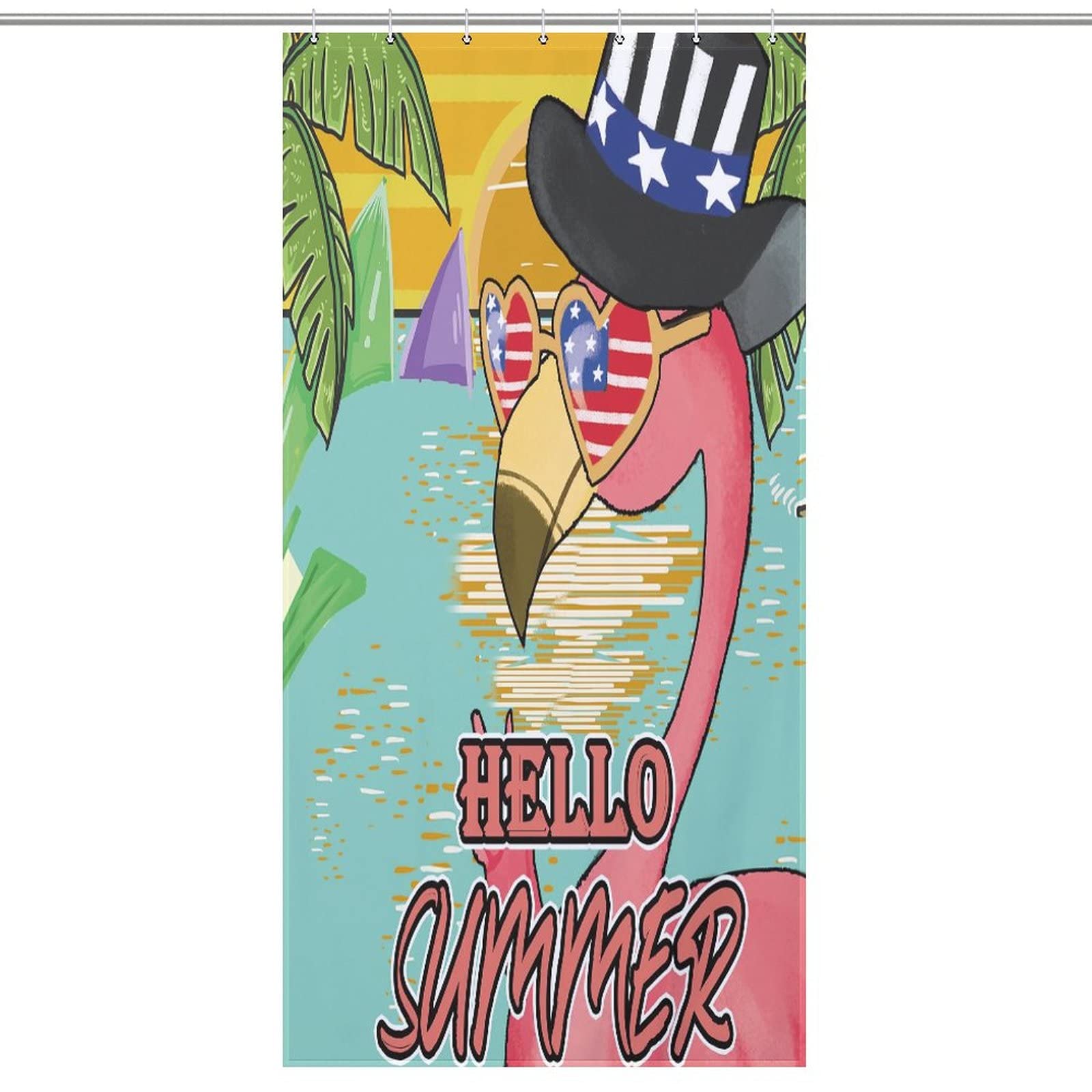 Flamingo USA Flag Shower Curtain - Beach Themed Bathroom Decor with 12 Hooks, Waterproof Polyester Fabric for Bathtub & Stall (36x72 Inch) - Perfect for Coastal Homes, Vacation Rentals & Hotel Bathrooms