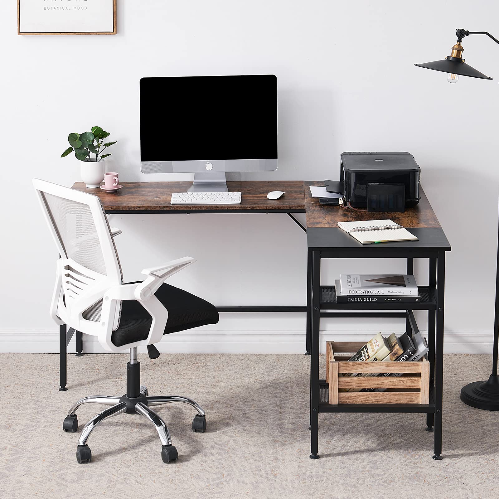 Reversible L-Shaped Computer Desk 59 Inch, Rustic Corner Desk with Storage Shelves & Movable Shelf - Home Office Workstation for Small Spaces, Gaming & Study Setup