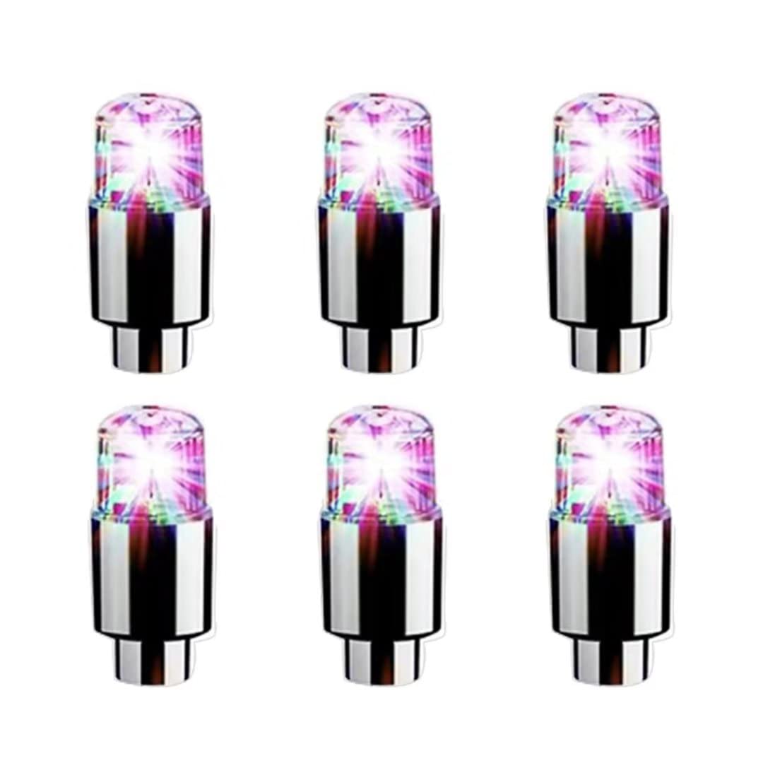 6 Pack LED Tire Valve Stem Caps - Neon Wheel Lights for Motorcycle, Bicycle, Car - Waterproof, Colorful LED Spoke Accessories - Perfect for Night Riding, Car Shows & Customization