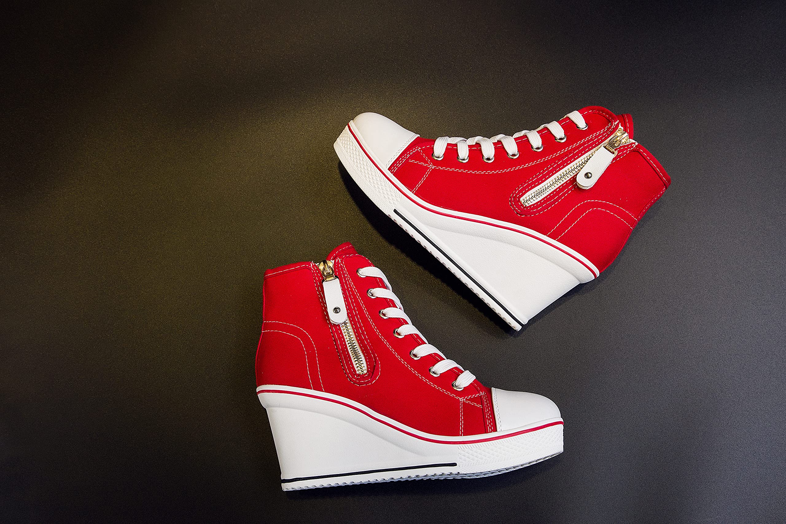 Women's Fashion Canvas High-Heeled Sneakers - Comfortable Walking Shoes with Platform Wedge Pump Design | Perfect for Casual Outings, Office Wear & Date Nights