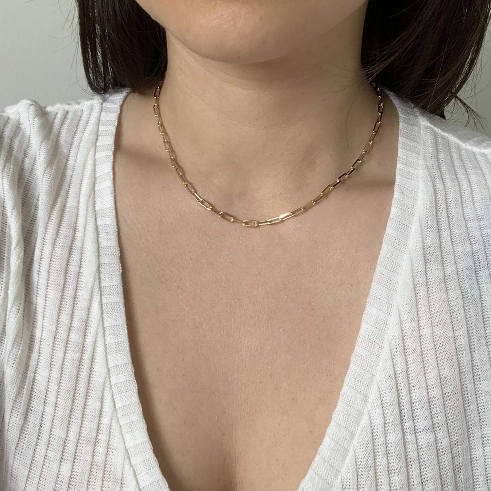 ASCOMY 14K Gold Plated Herringbone Necklace for Women - Layered Snake Chain, Paperclip, Cubic Zircon Cuban Figaro Pendant - Everyday Elegant Choker Jewelry for Office, Date Night & Special Occasions