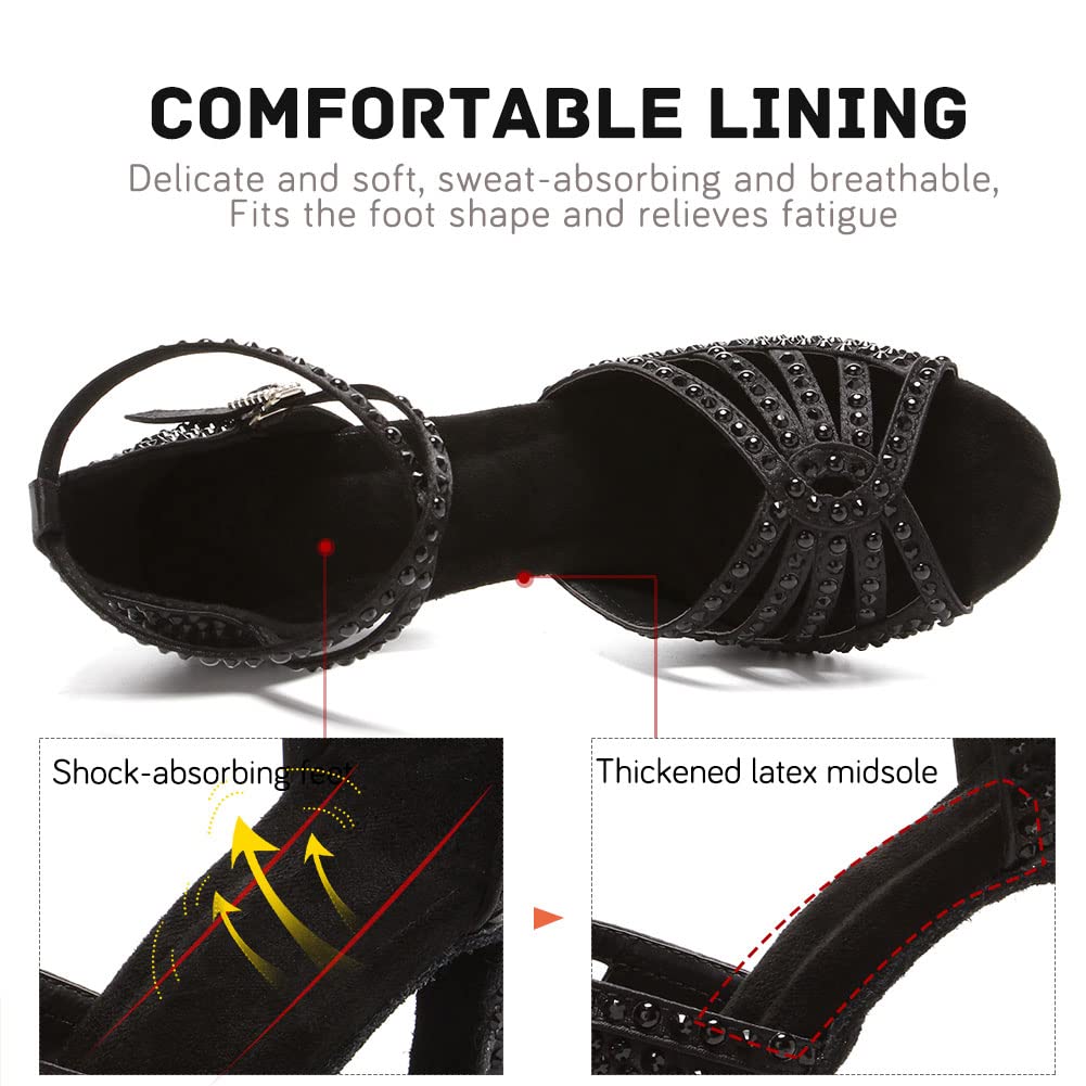 JUODVMP Women's Latin Dance Shoes with Rhinestones - Satin Ballroom Salsa Shoes for Professional Dancers | Perfect for Performances, Competitions & Dance Classes