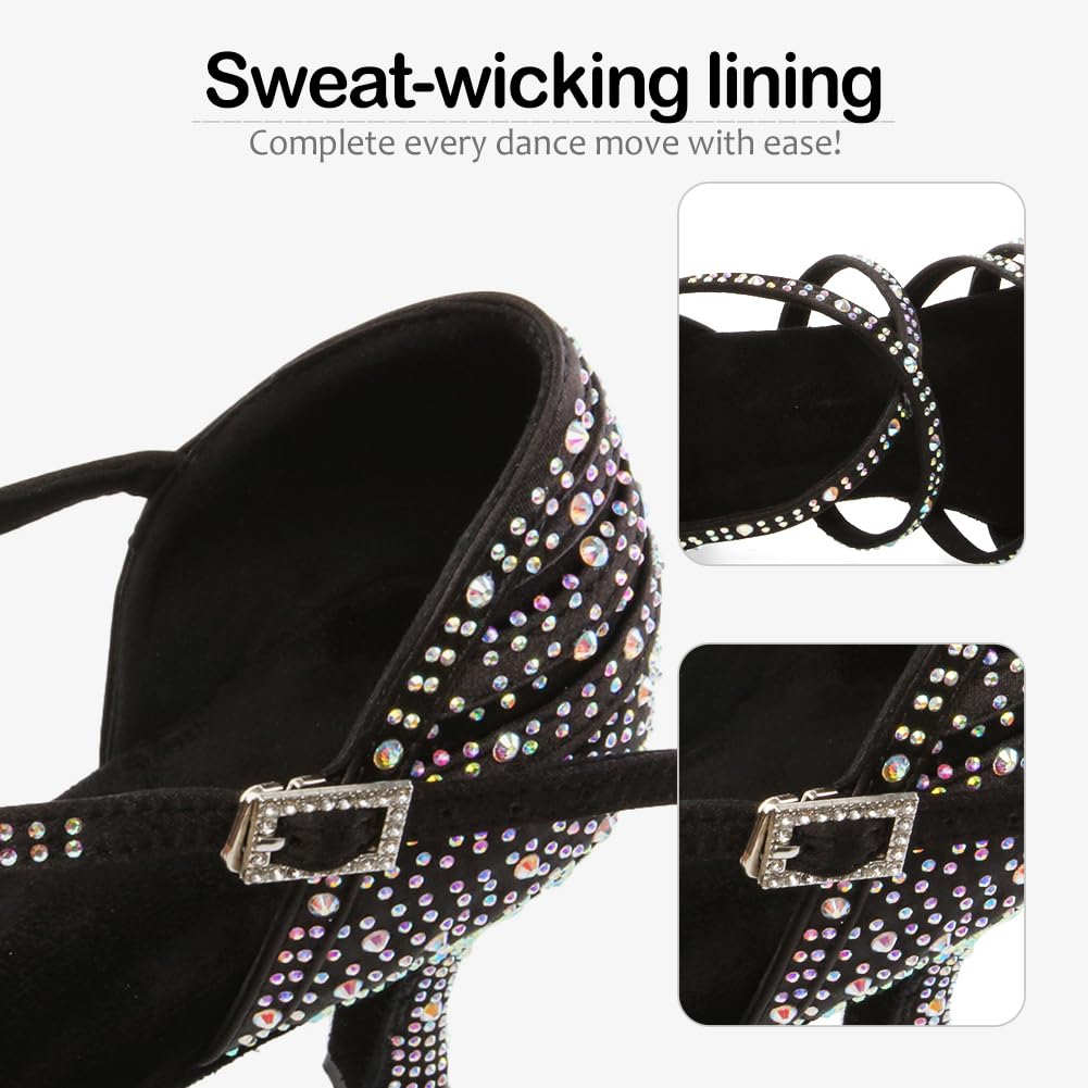 SWDZM Women's Rhinestone Latin Dance Shoes for Salsa, Ballroom, Practice & Performance - Model L377-6 | Perfect for Dance Competitions, Social Events & Professional Performances