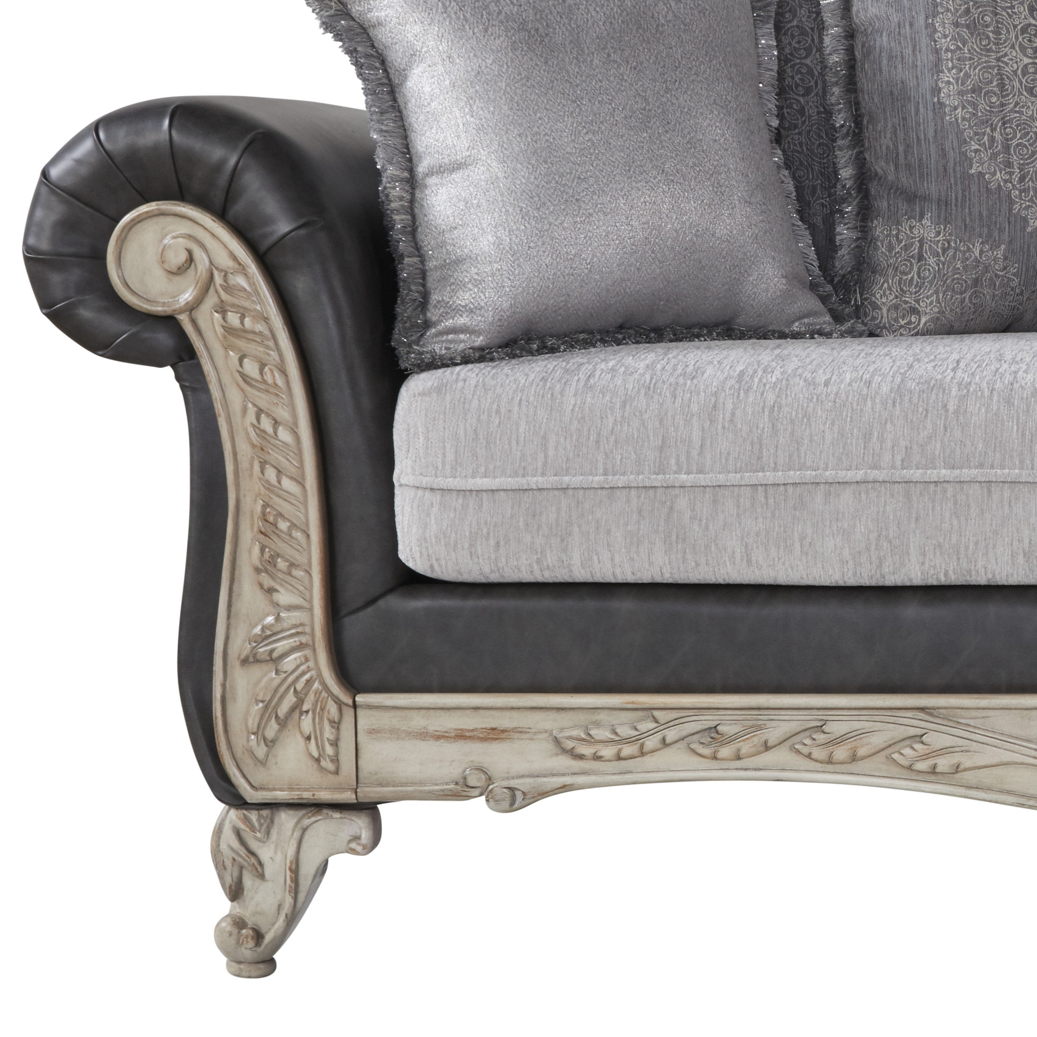 San Marino 2-Tone Fabric and Wooden Frame Sofa in Gray - Modern Living Room Furniture for Small Spaces and Apartments