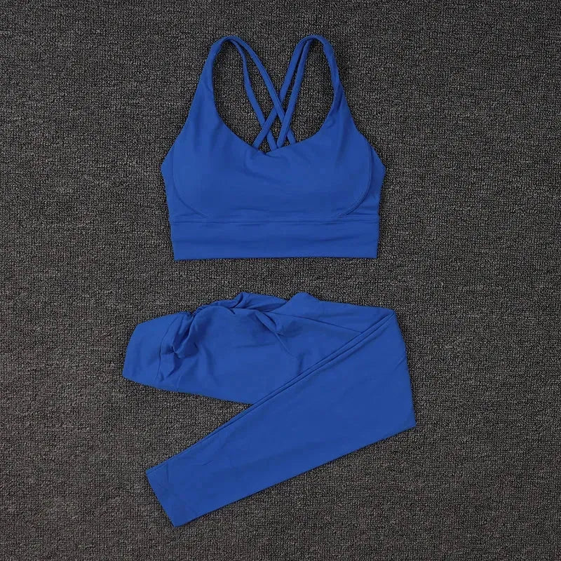 SOISOU Women's Nylon Yoga Set - Gym Tracksuit with Removable Chest Pad & V-Shaped Hip Support - High Waist Workout Leggings & Sports Bra - Perfect for Yoga, Pilates, Gym & Running