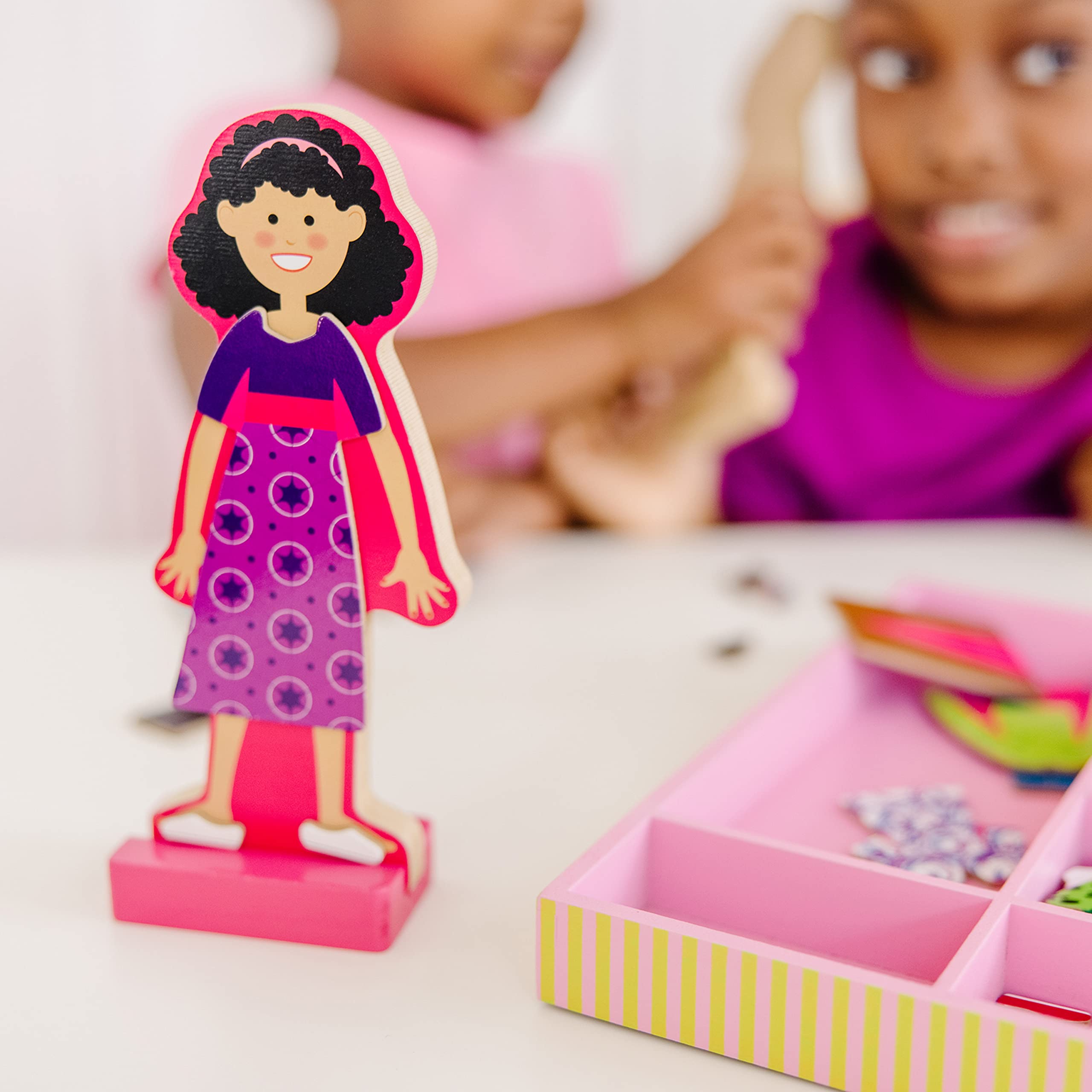 Melissa & Doug Abby and Emma Deluxe Magnetic Wooden Dress-Up Dolls Play Set - 55+ Pieces Magnetic Paper Dolls for Kids Ages 3+ | Pretend Play, Travel Toys, Birthday Gifts for Girls